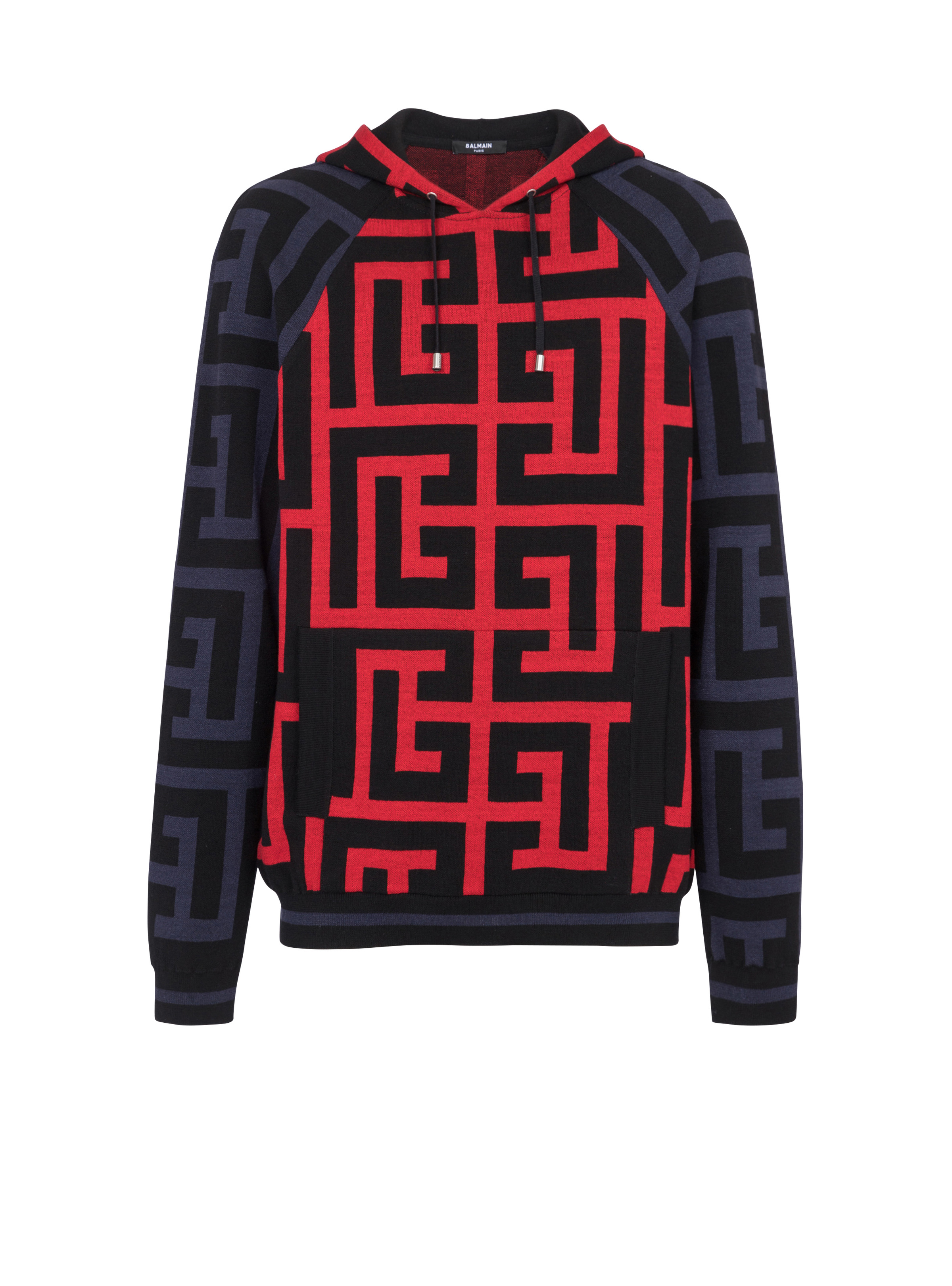 Hooded wool sweatshirt with maxi Balmain monogram print - 1