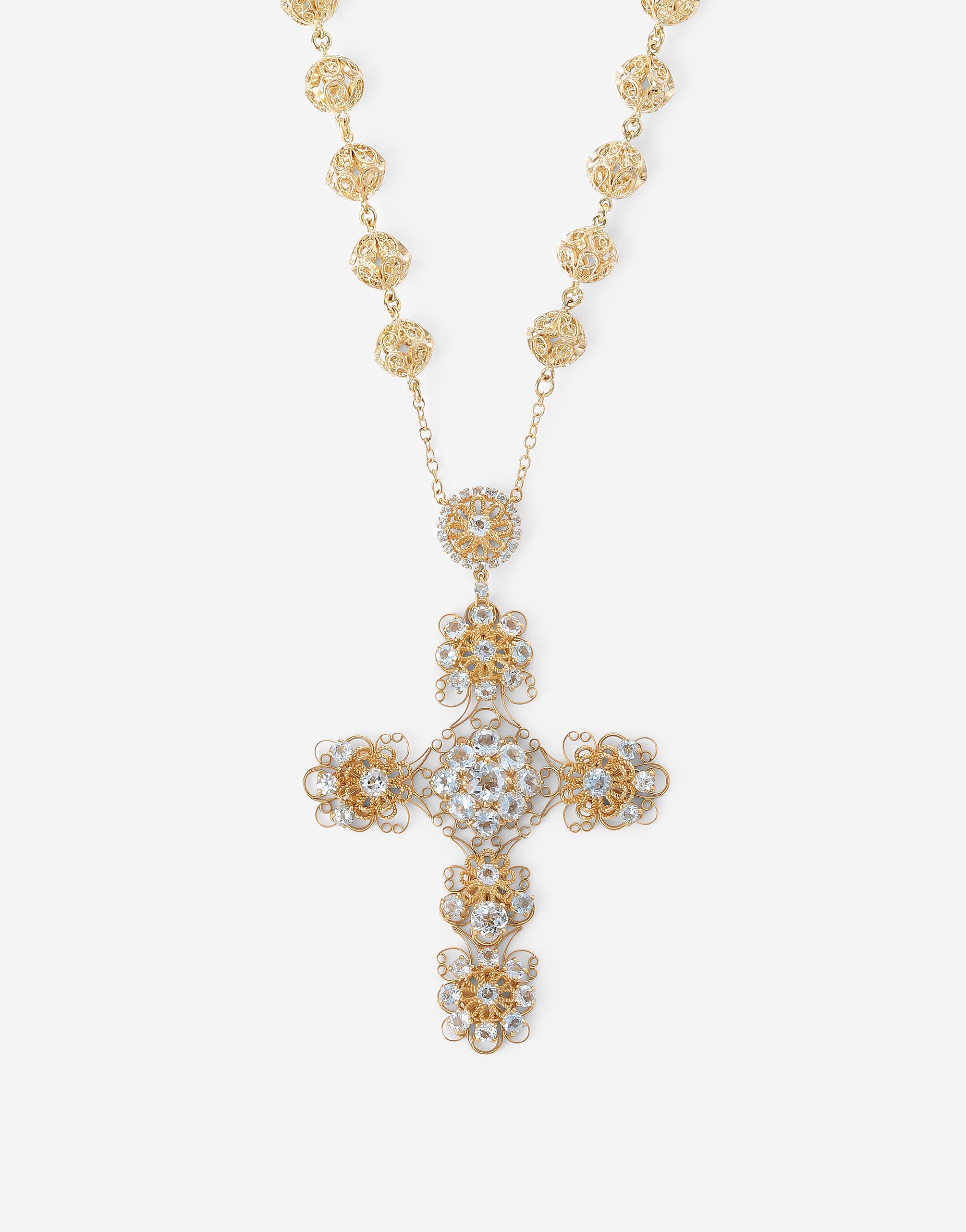 Filigree Necklace 18-carat yellow gold and aquamarines - 2