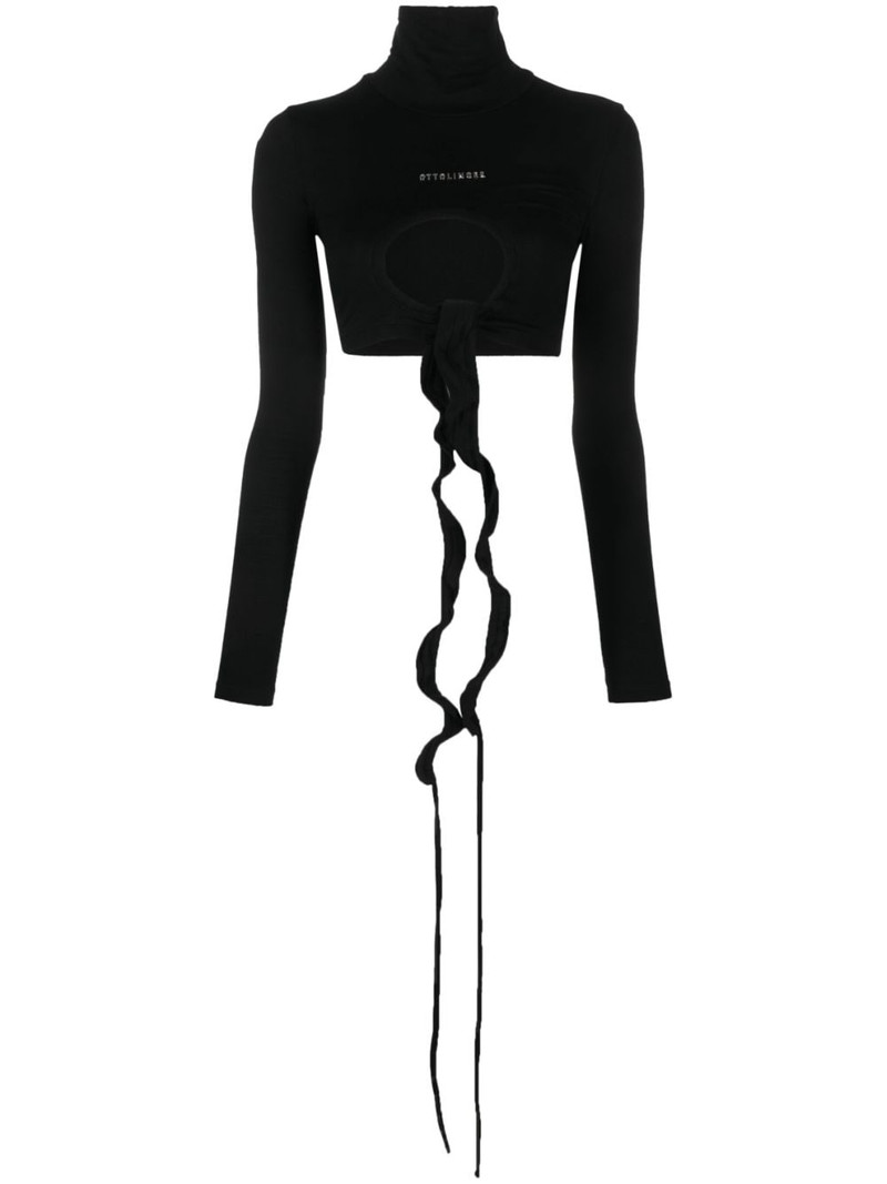 logo-lettering roll-neck cropped blouse 1