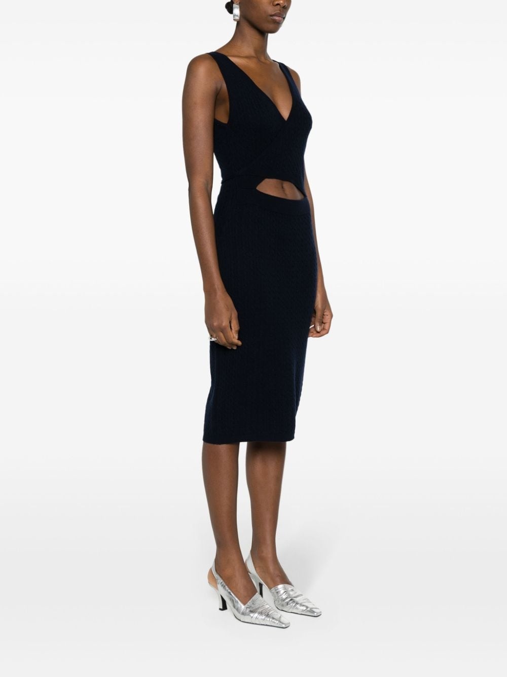 logo-patch cable-knit dress - 3