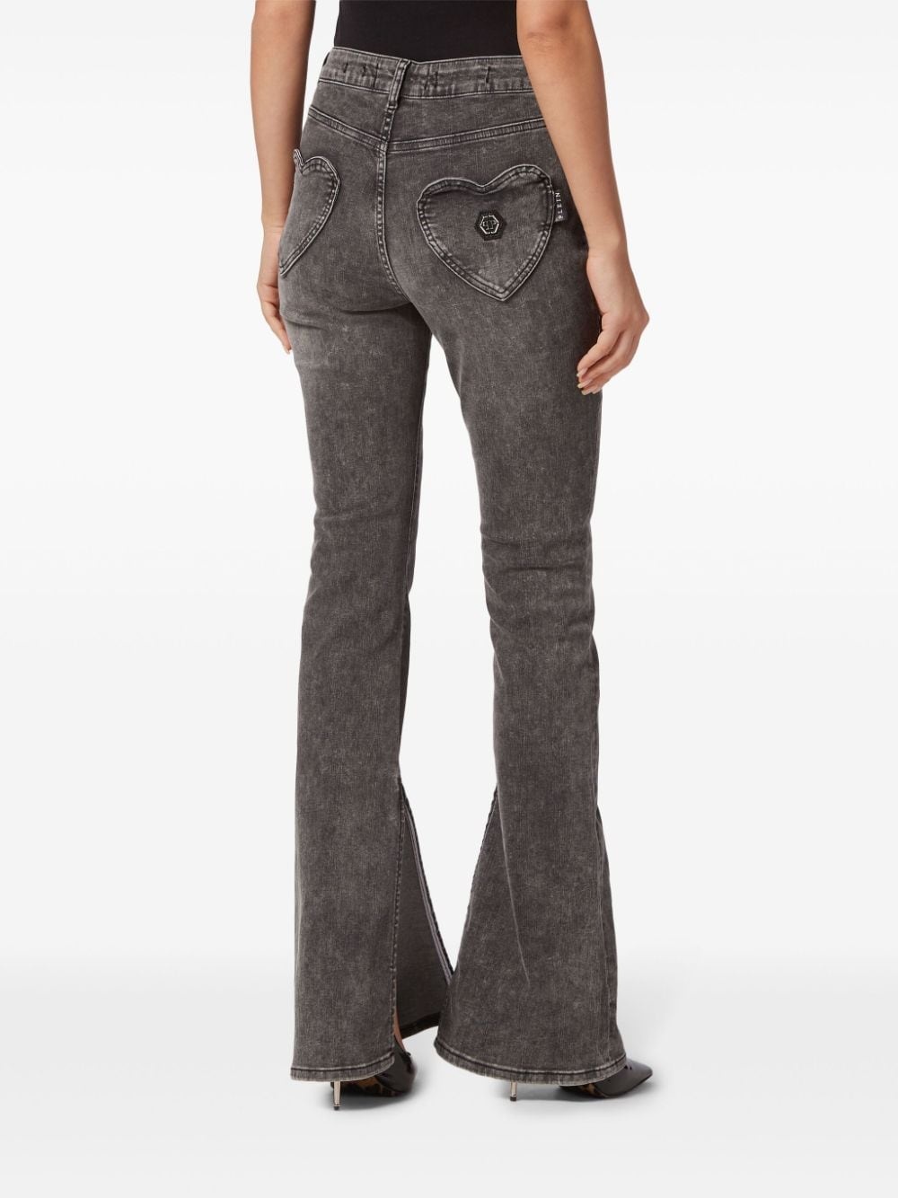 heart-appliqué flared jeans - 2