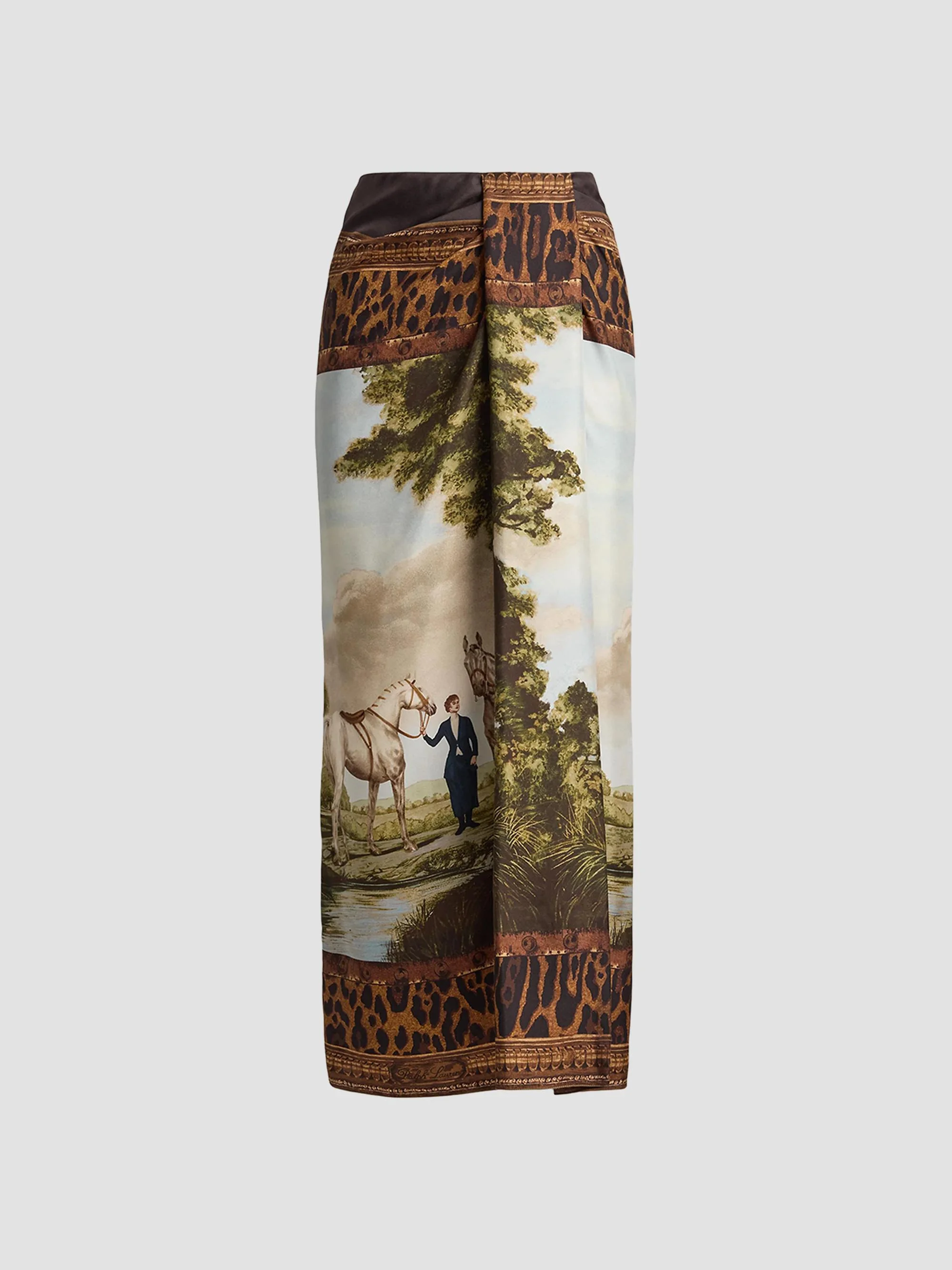 Women's Debbie Silk Scenic Midi Skirt - Tan Multi - 1