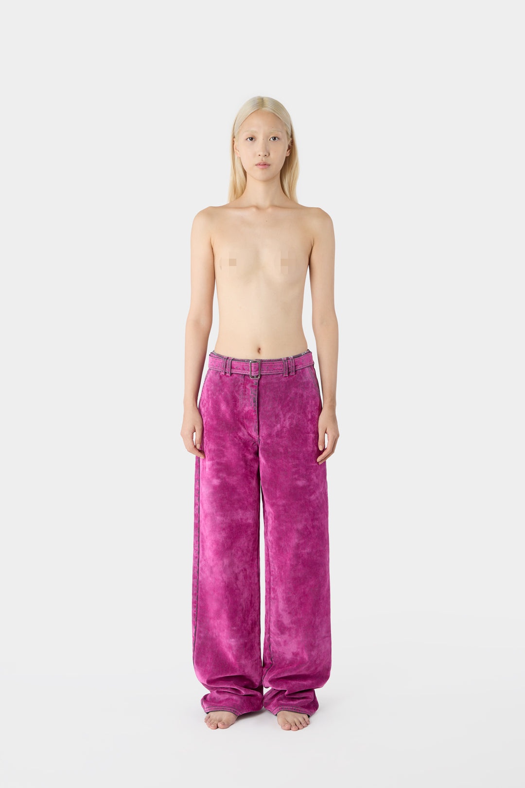 BELTED OVERSIZE PANTS / flocked denim / fuchsia - 2