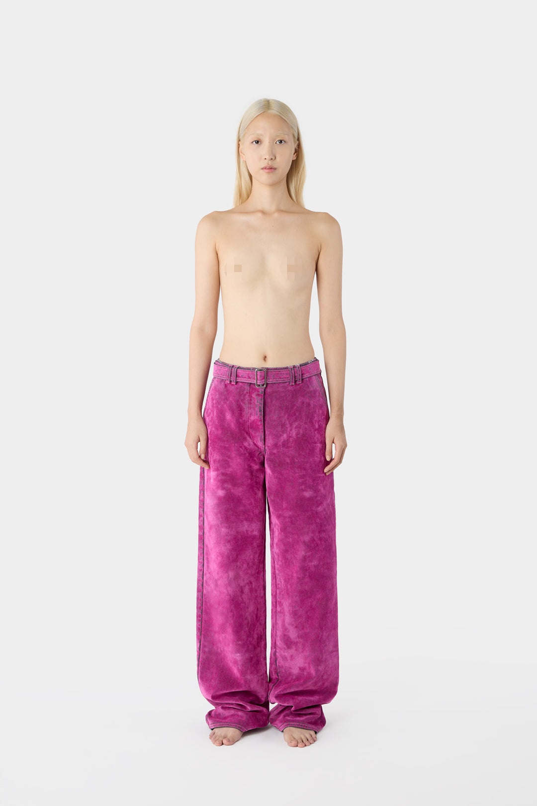 BELTED OVERSIZE PANTS / flocked denim / fuchsia - 2