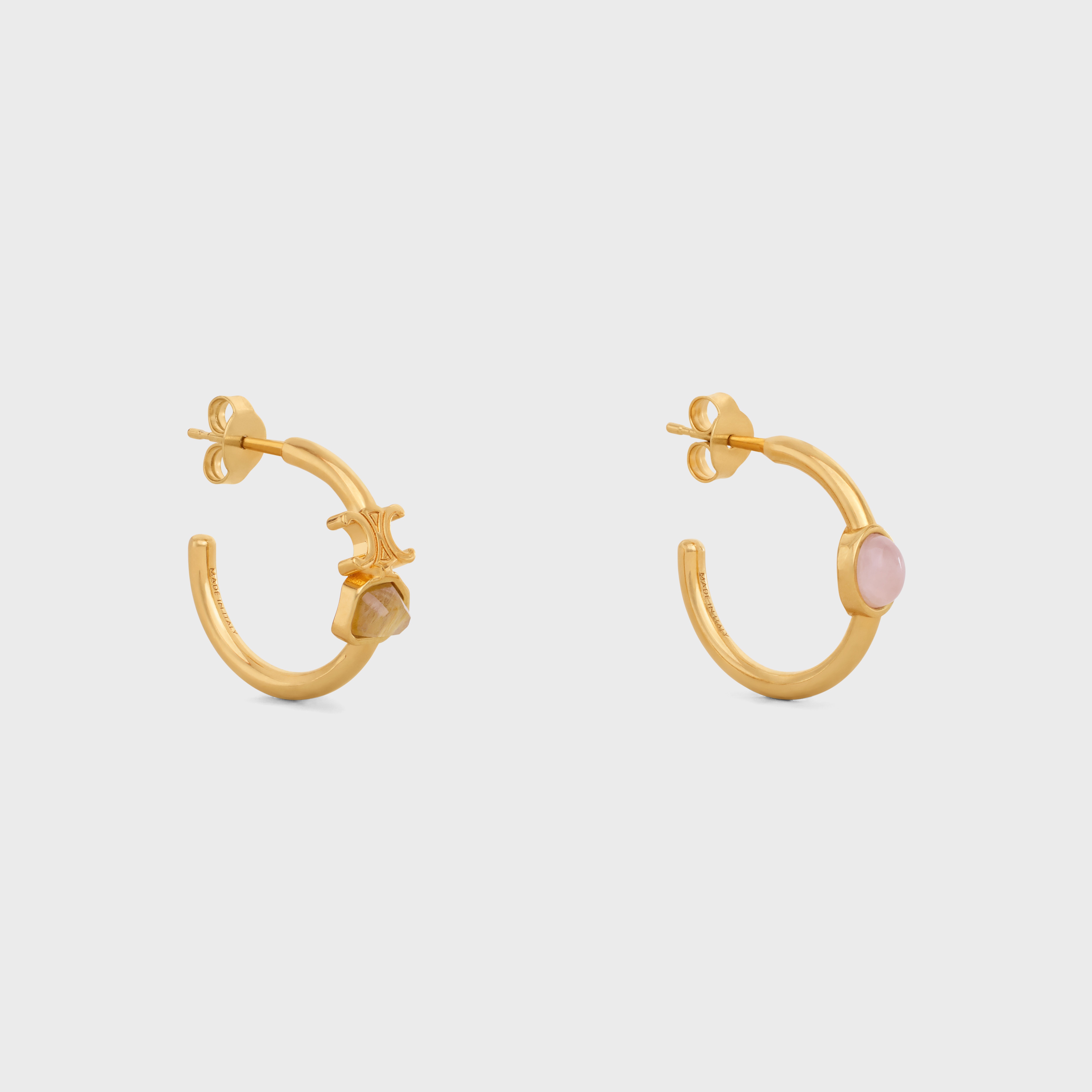 Triomphe Indie Hoops in Brass with Gold Finish, Rutilated Quartz and Pink Quartz - 2