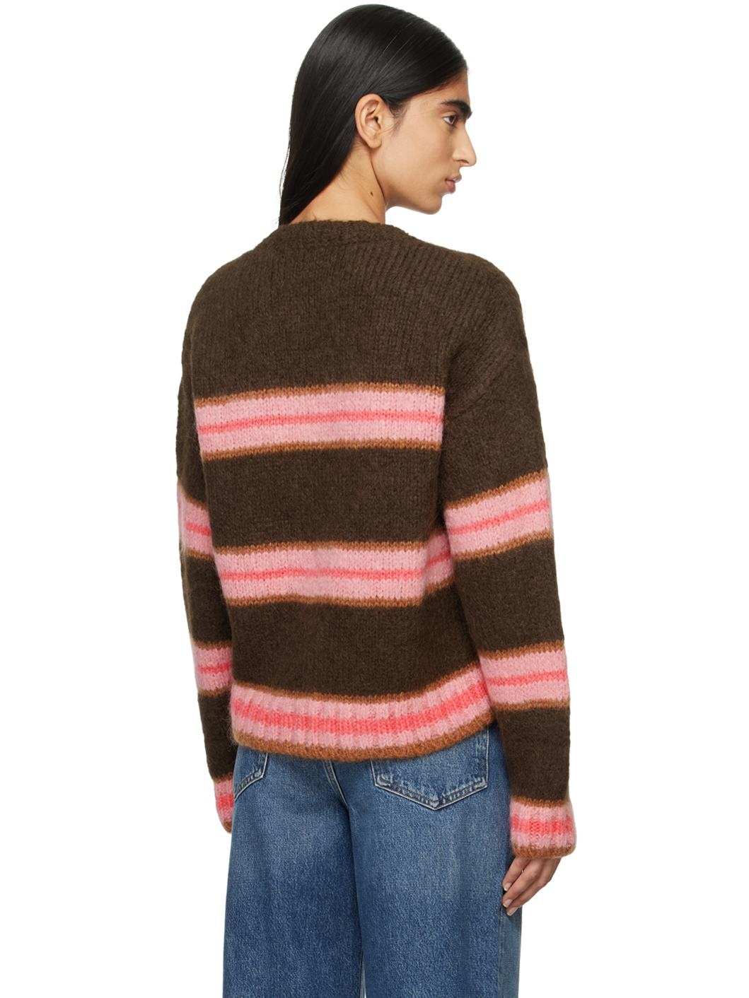 Brown & Pink Striped Alpaca Blend Sweater - 3