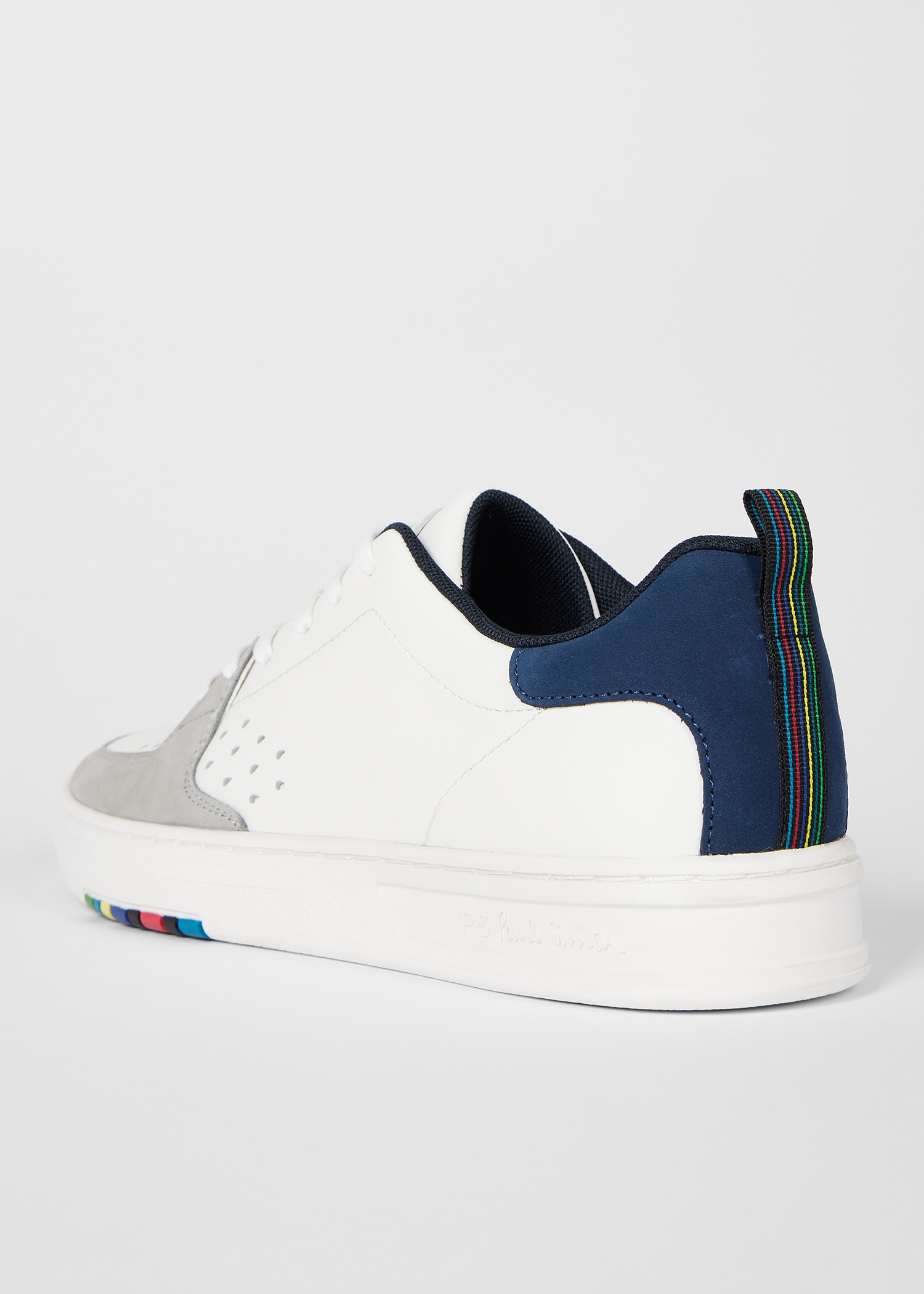 White Leather 'Cosmo' Trainers With Navy Heel - 5