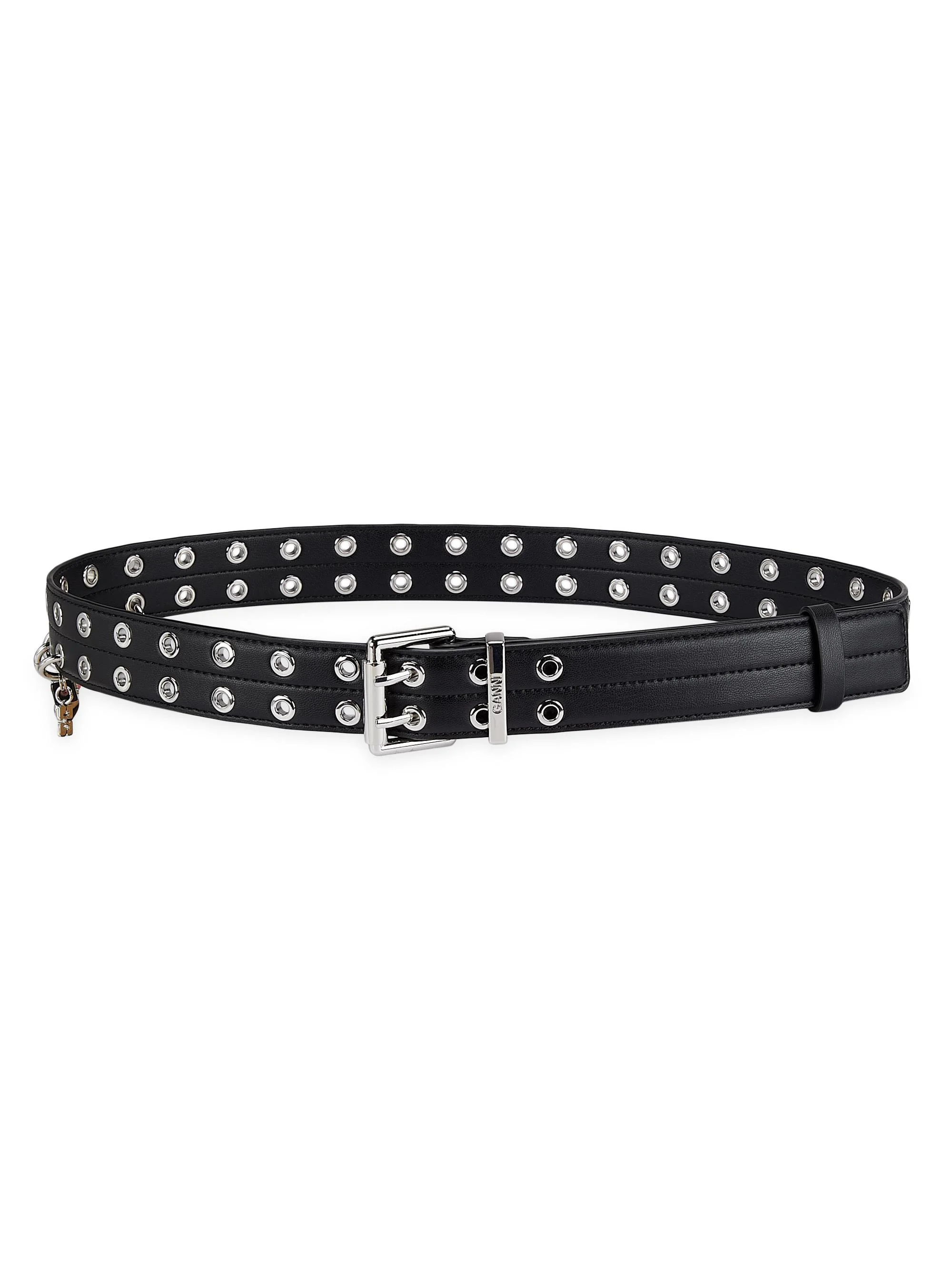 Women's Double Eyelet Leather Belt - Black - 1