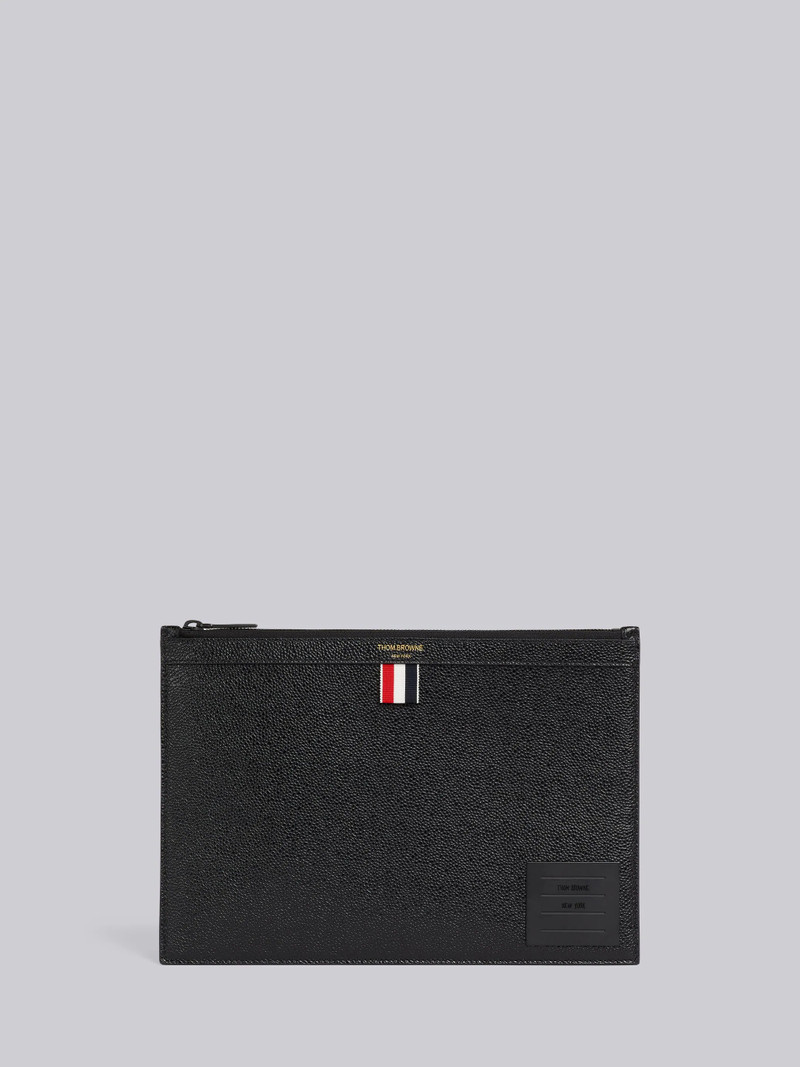 Black Pebble Grain Leather 4-Bar Brass Label Small Document Holder 1