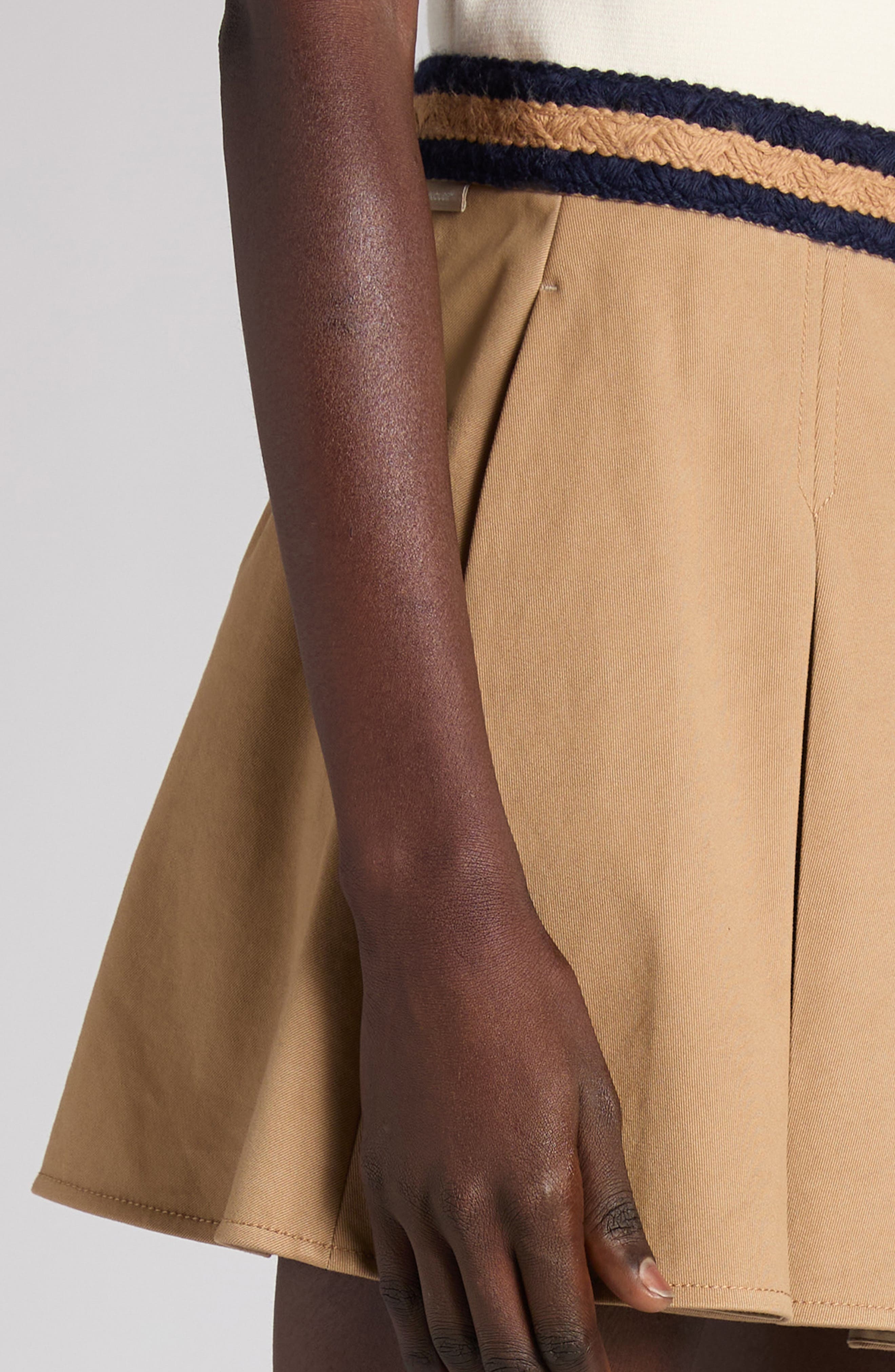 Moncler Pleated Cotton Stretch Gabardine Miniskirt in Beige at Nordstrom - 5