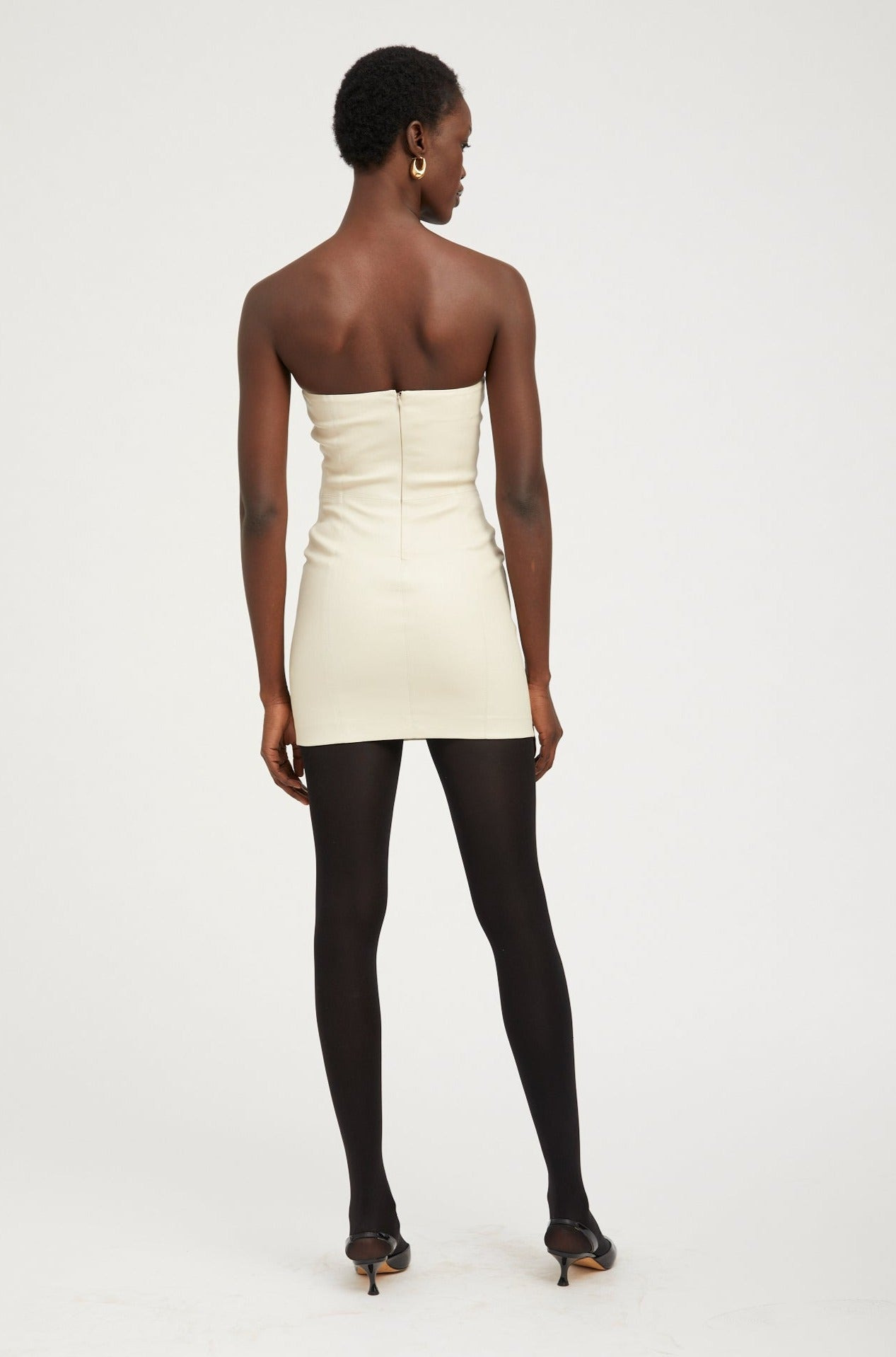 OFF WHITE LEATHER STRAPLESS DRESS - 4