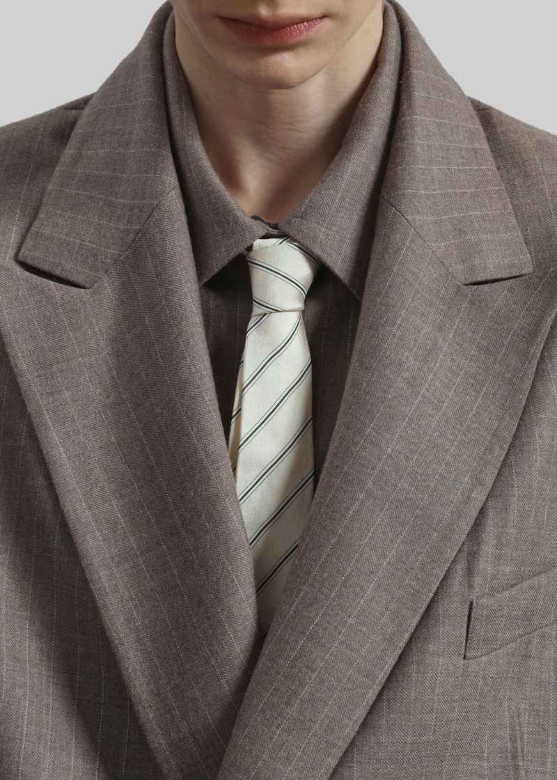 Lene Striped Silk Tie - Cream/Navy Stripe 5