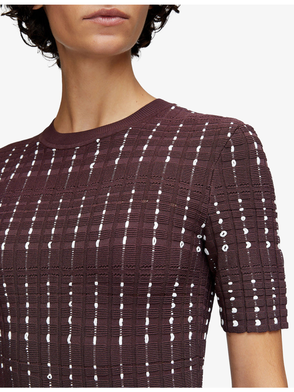 Fragmented Stripe Short-Sleeve Stretch-Knit Midi Dress - 4