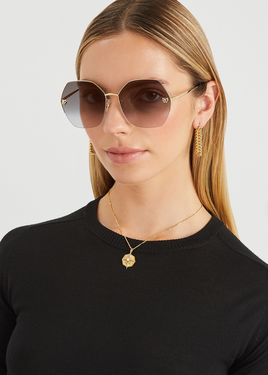 Cartier Panthère De Cartier Gold-tone Oversized, Sunglasses, Acetate - 9
