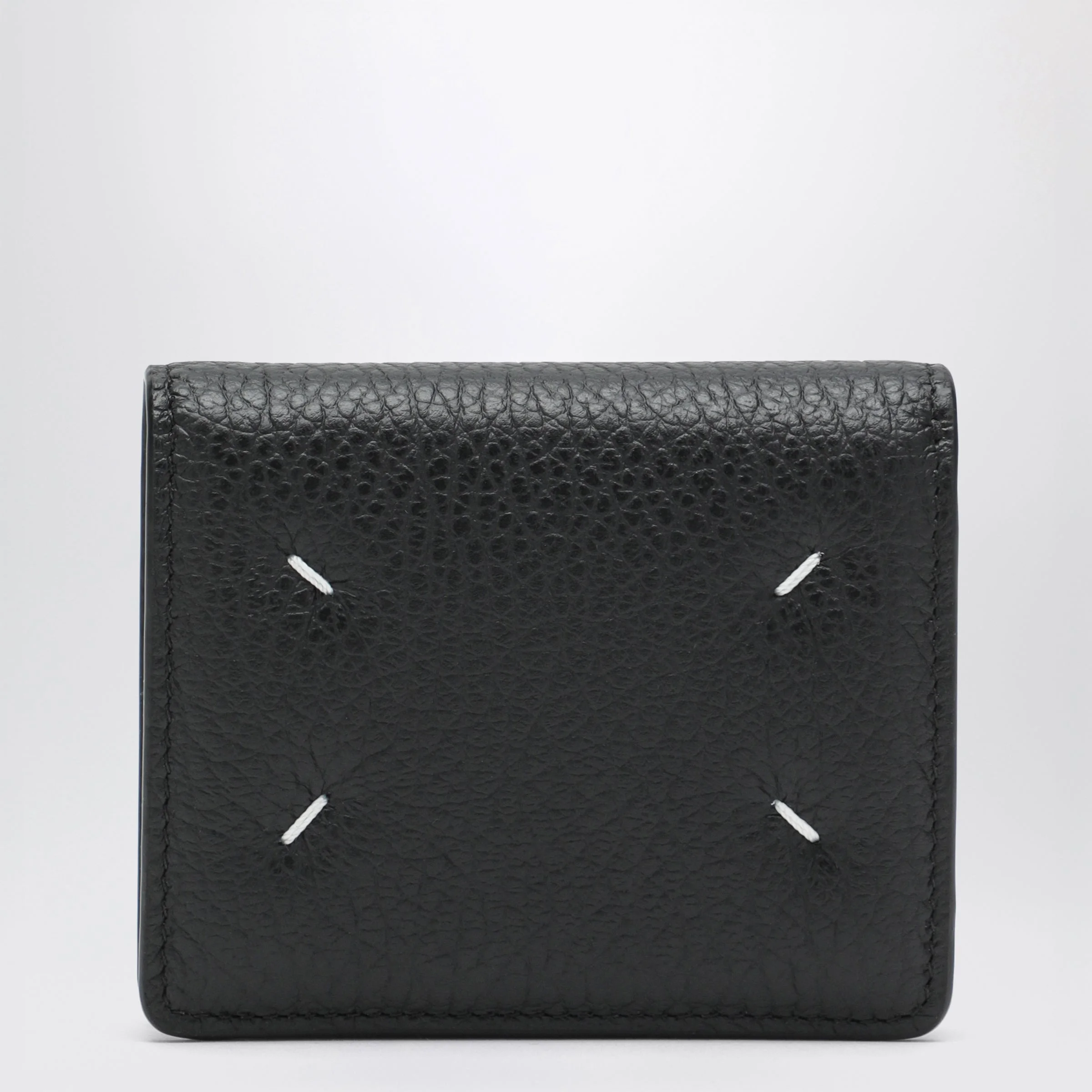 Four Stitches compact grained leather card holder in black - 1