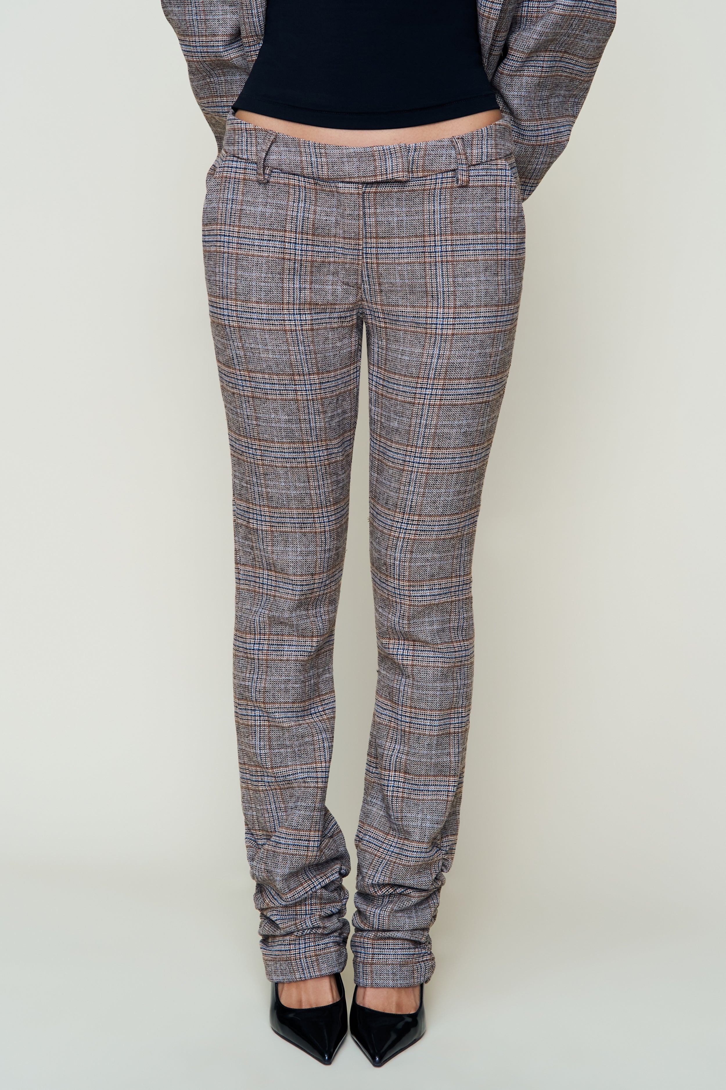 CORA RUCHED HEM TARTAN PANT - 1