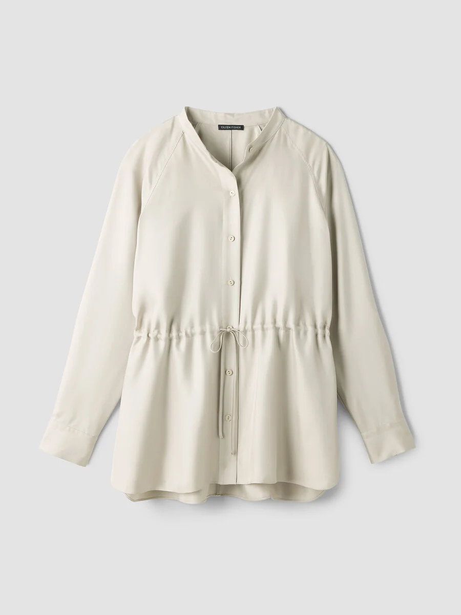 Silk Twill Band Collar Shirt - 1