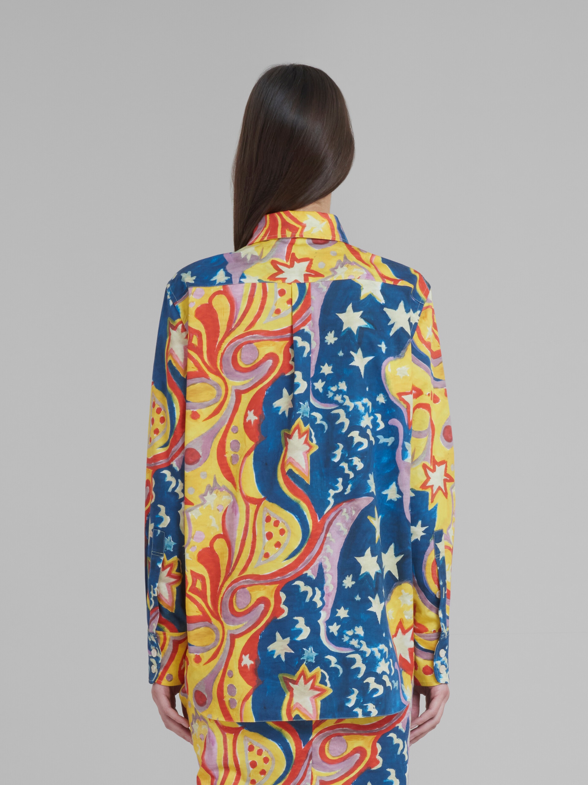 MARNI X NO VACANCY INN - MULTICOLORED COTTON SATIN SHIRT WITH GALACTIC PARADISE PRINT - 3