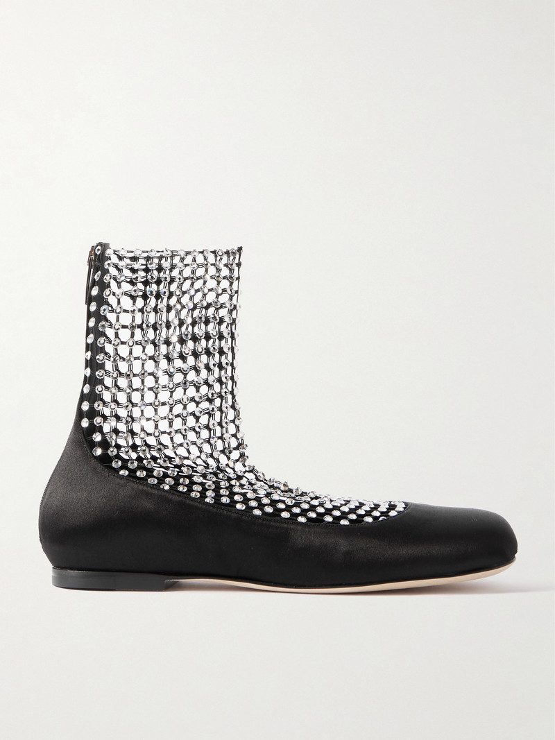 Crystal-embellished Mesh-paneled Satin Ballet Flats 1