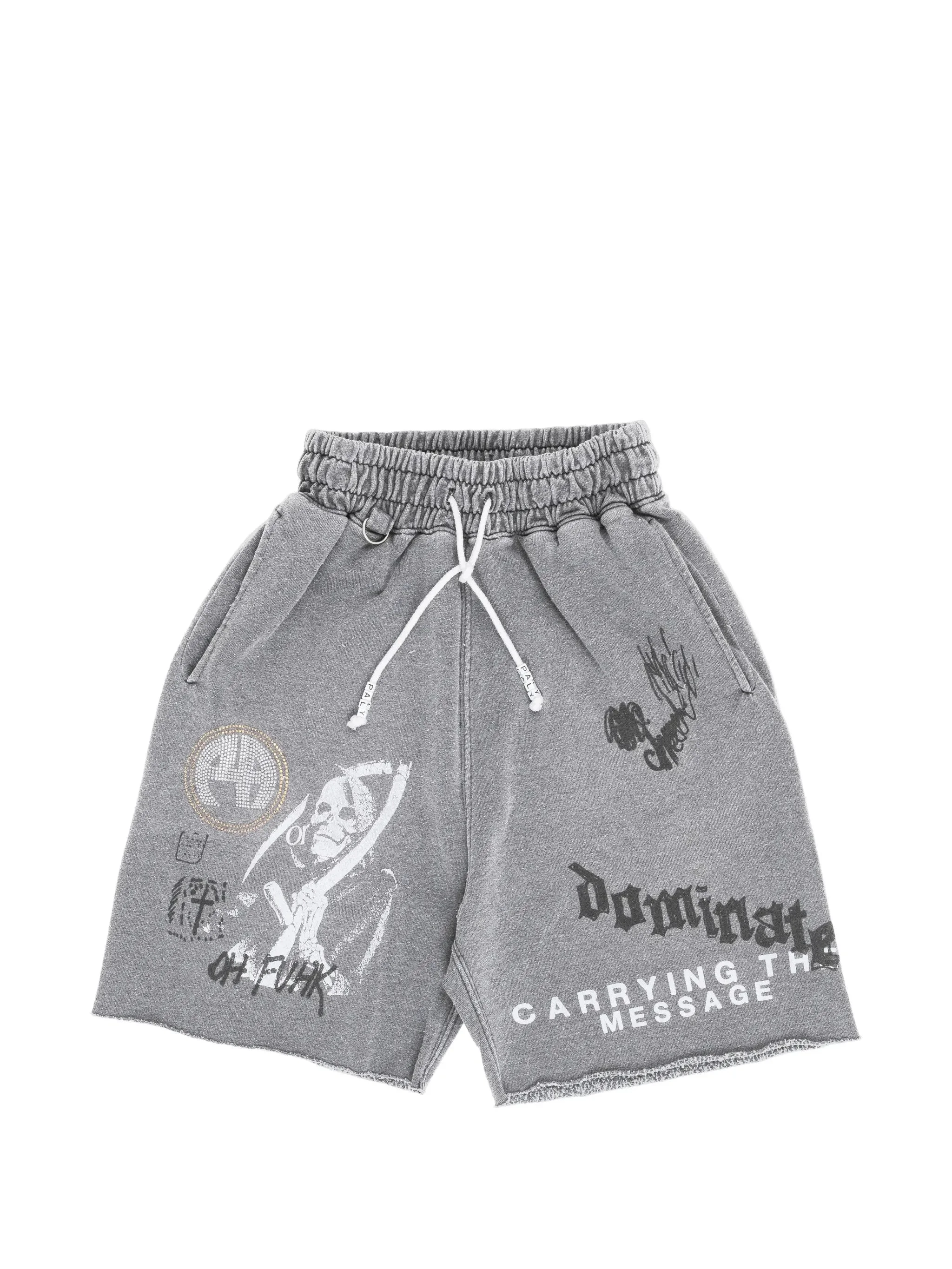 GRAPHIC-PRINT RAW-EDGE SHORTS - 1