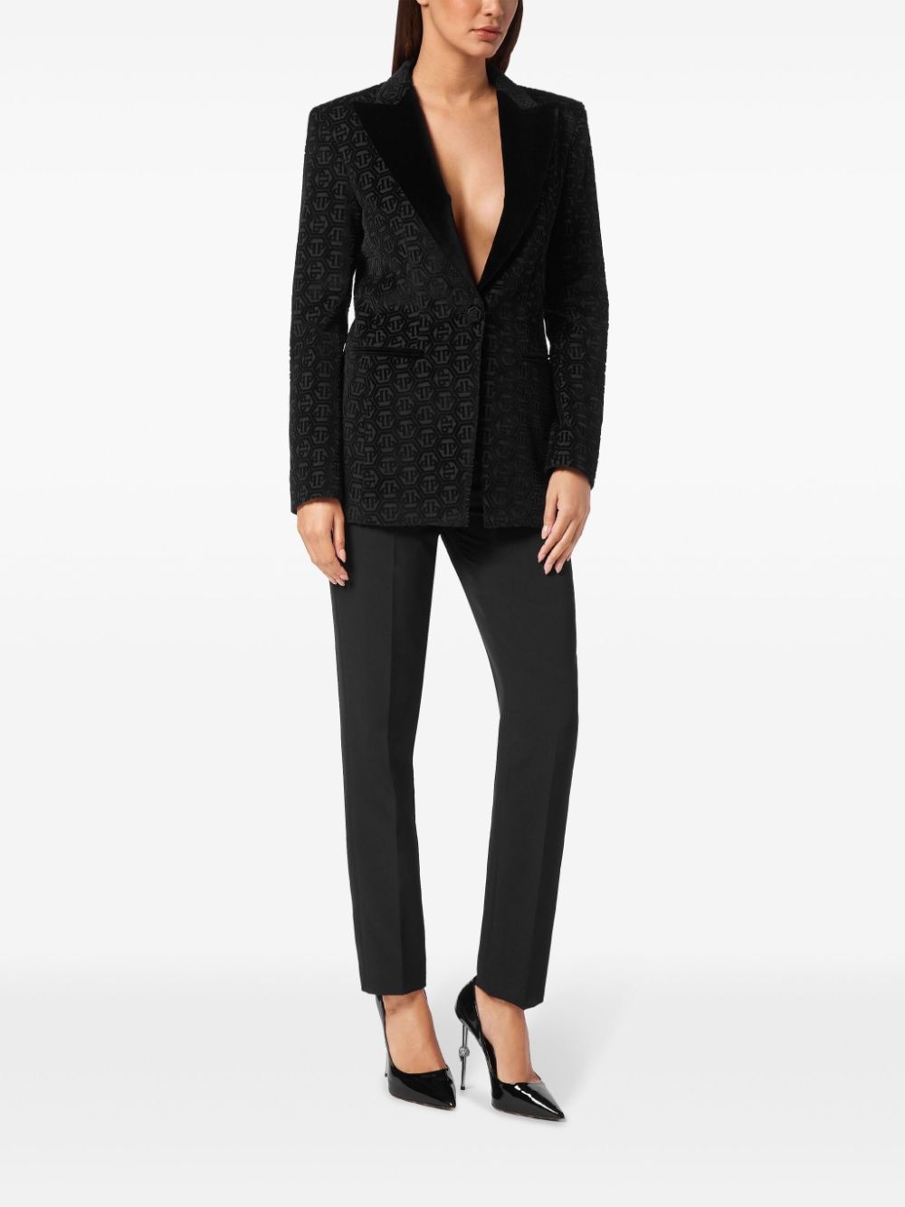 monogram velvet single breasted blazer - 2