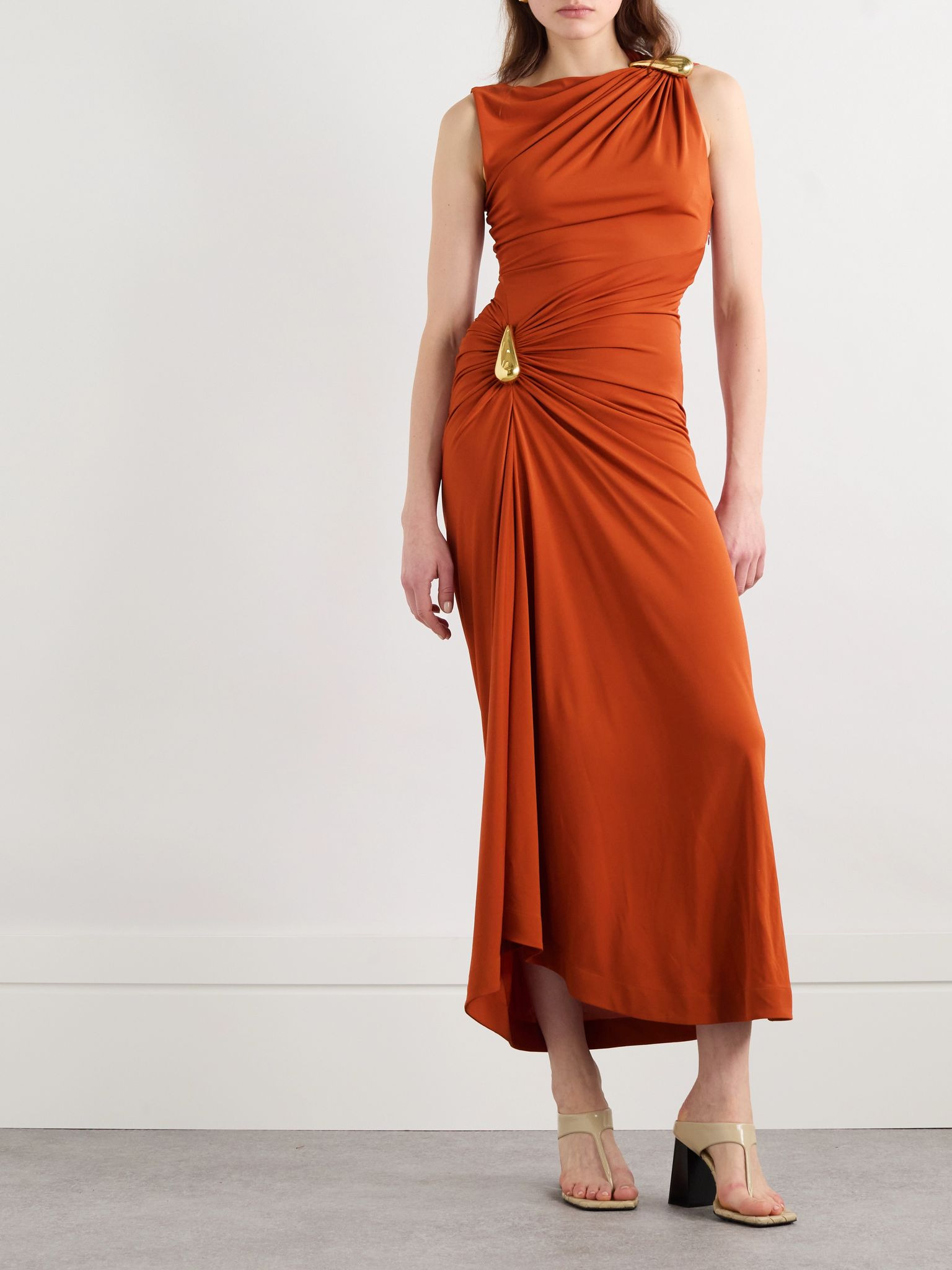 Gathered embellished crepe-jersey maxi dress Orange - 2