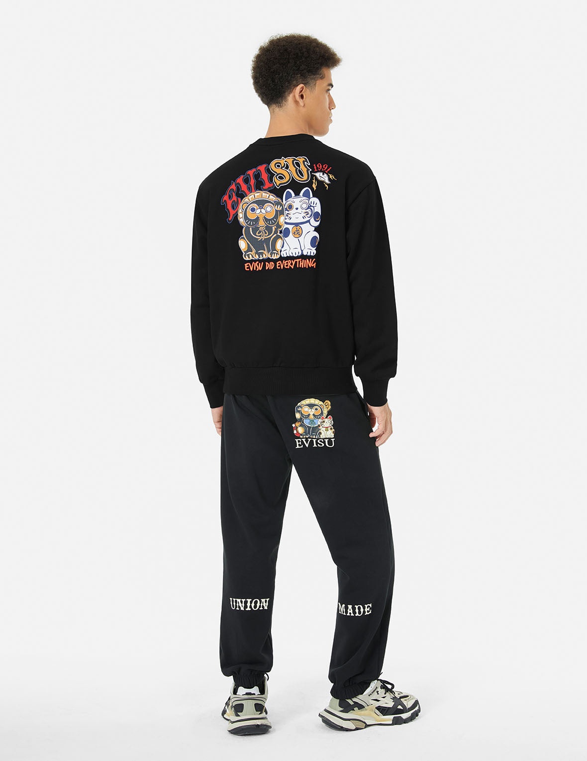 Tanuki amd Fortune Cat Embroidery Relax Fit Sweatshirt - 3