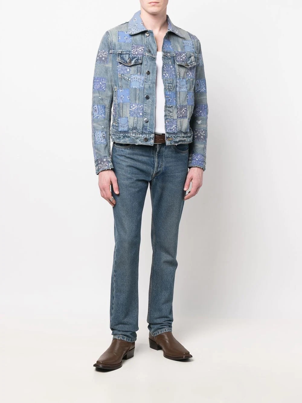 bandana-patchwork denim jacket - 2