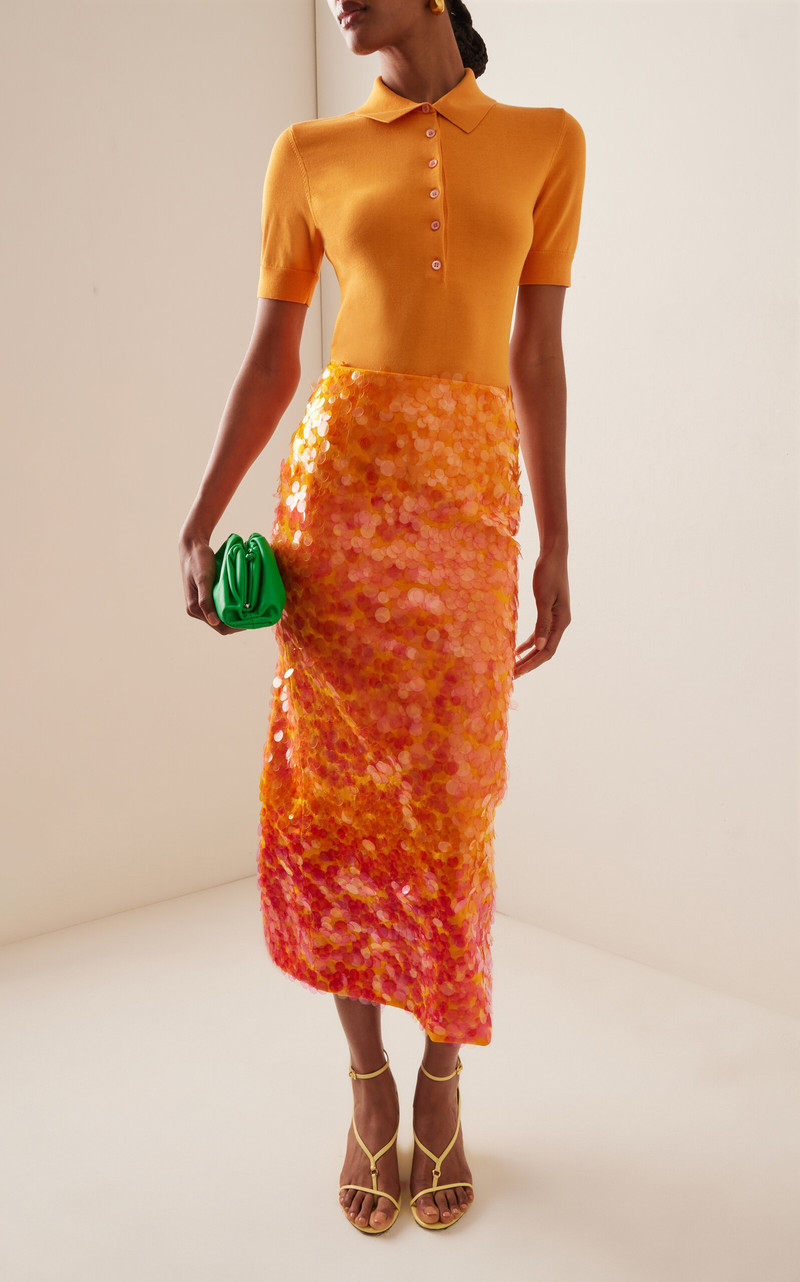 CAROLINA HERRERA Paillette-Embellished Midi Skirt orange outlook