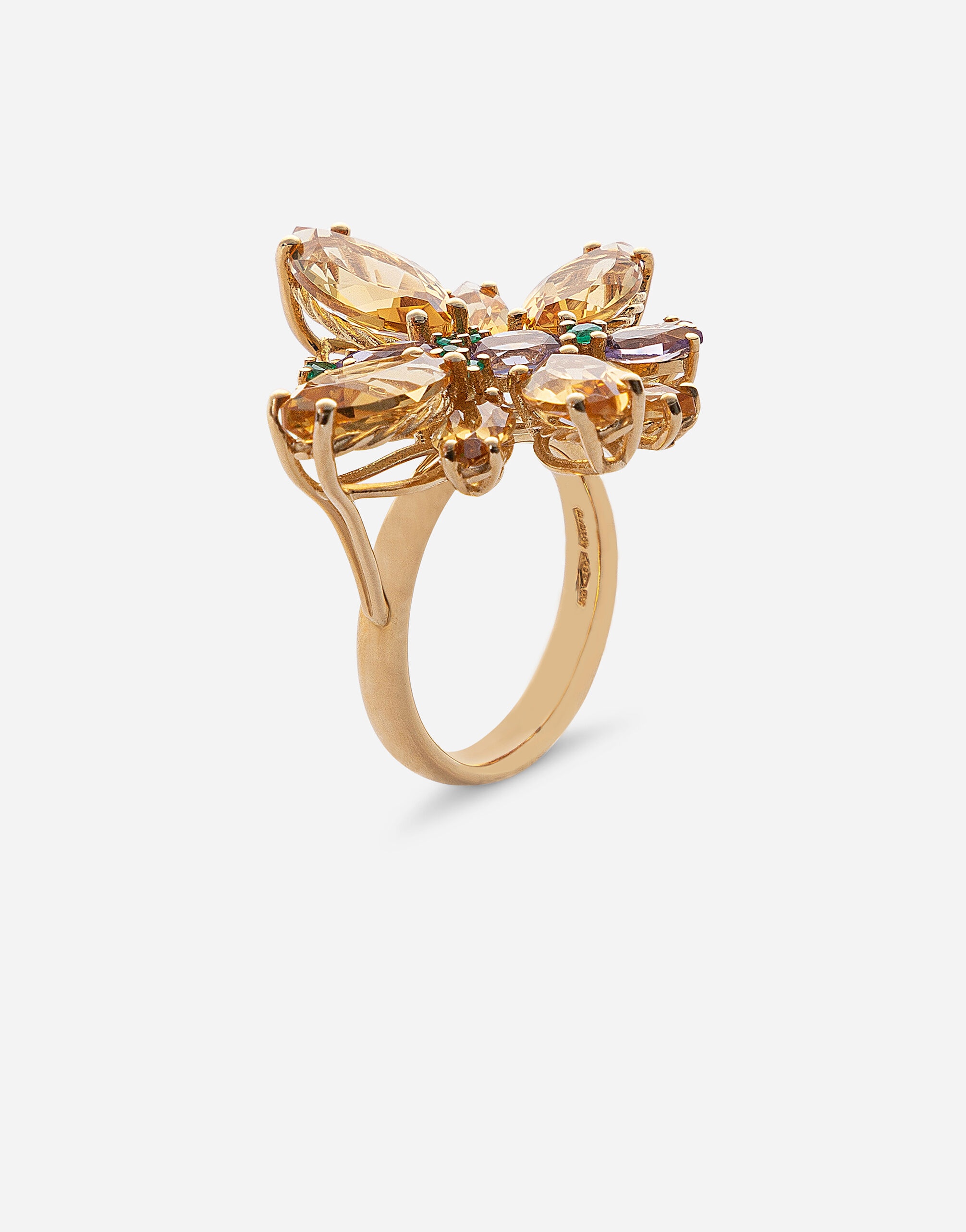 Spring ring in yellow 18kt gold with citrine butterfly - 2