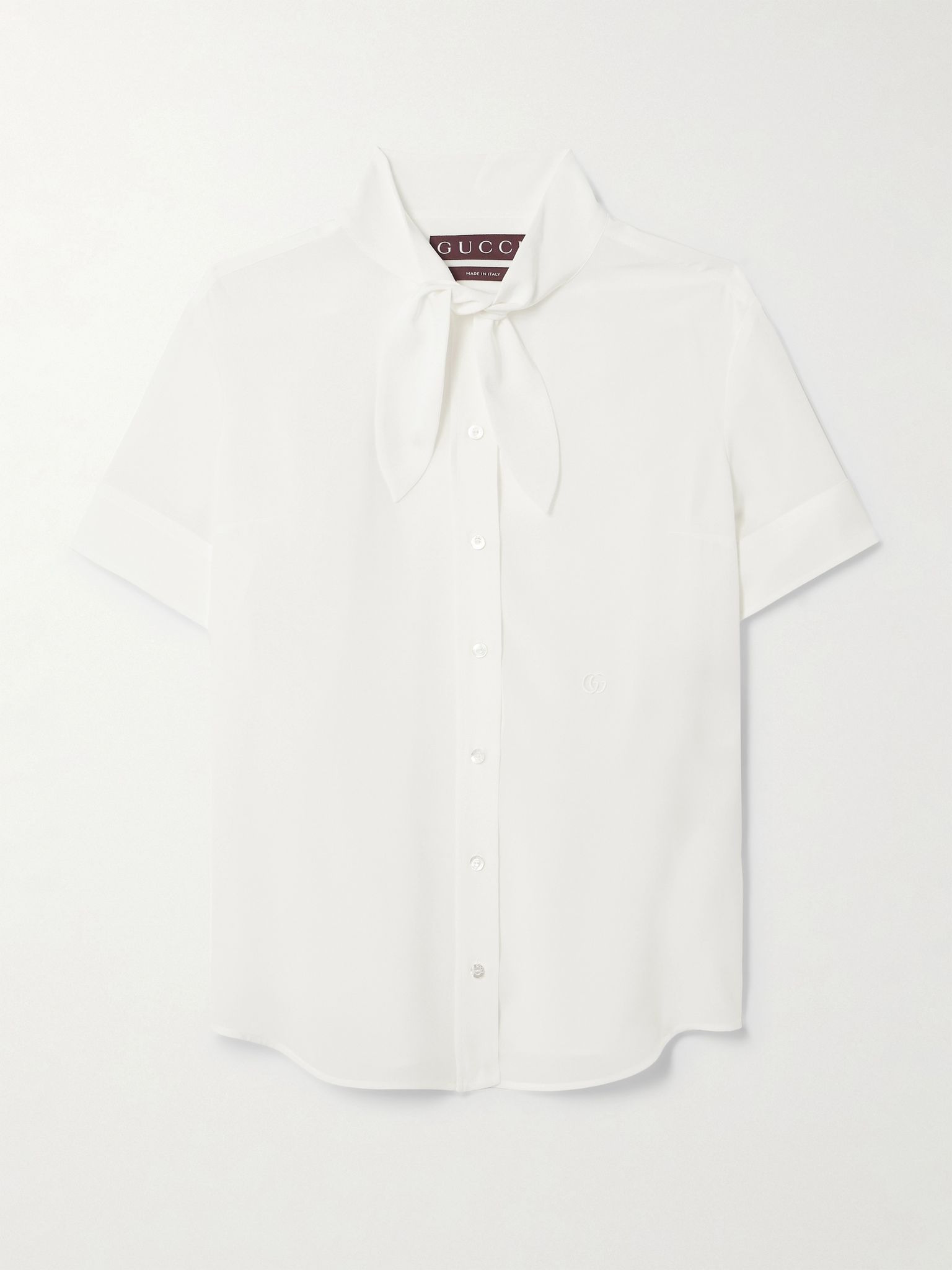 Embroidered pussy-bow silk shirt White - 1