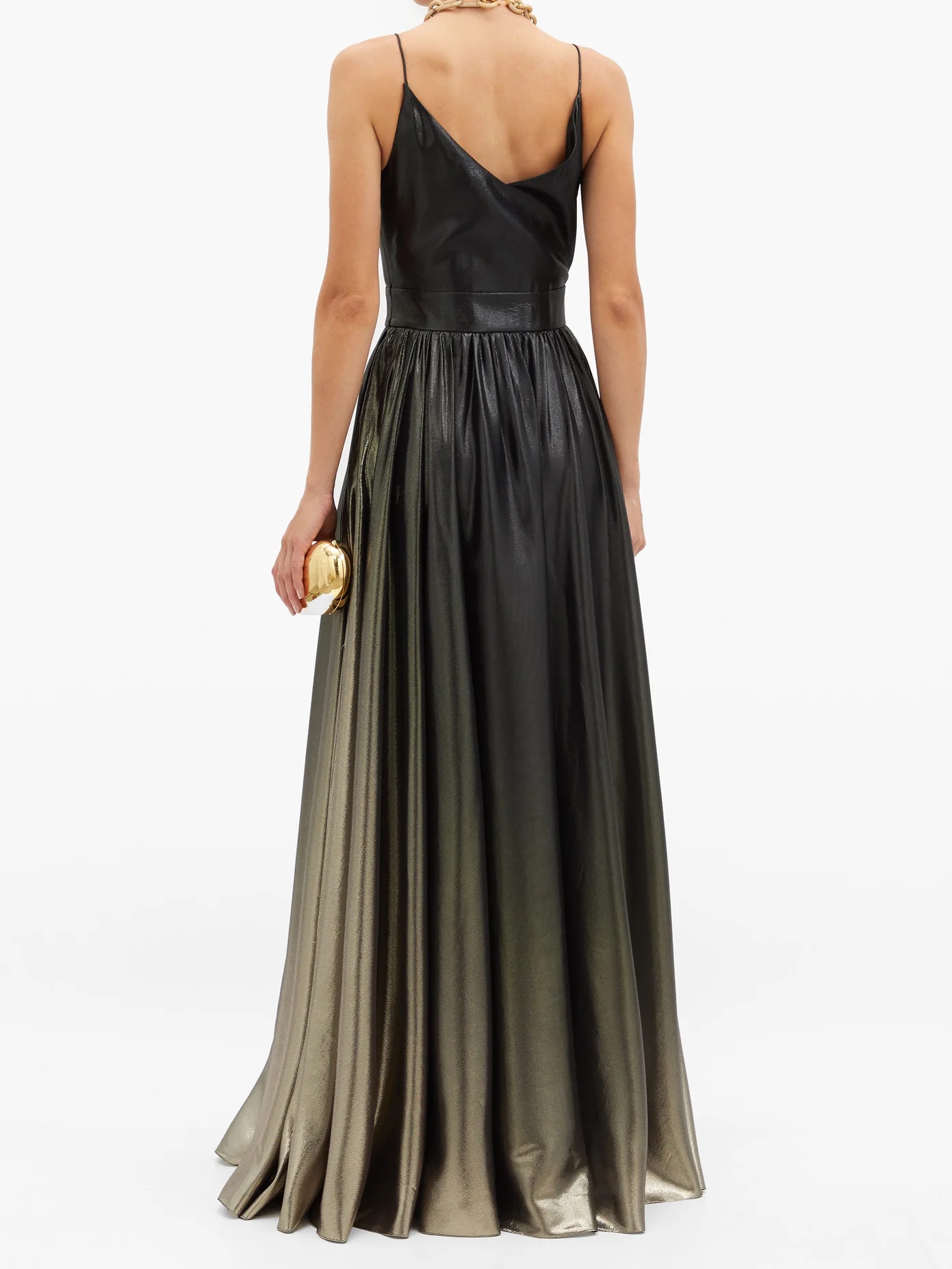 V-neck ombré silk-blend lamé gown - 3