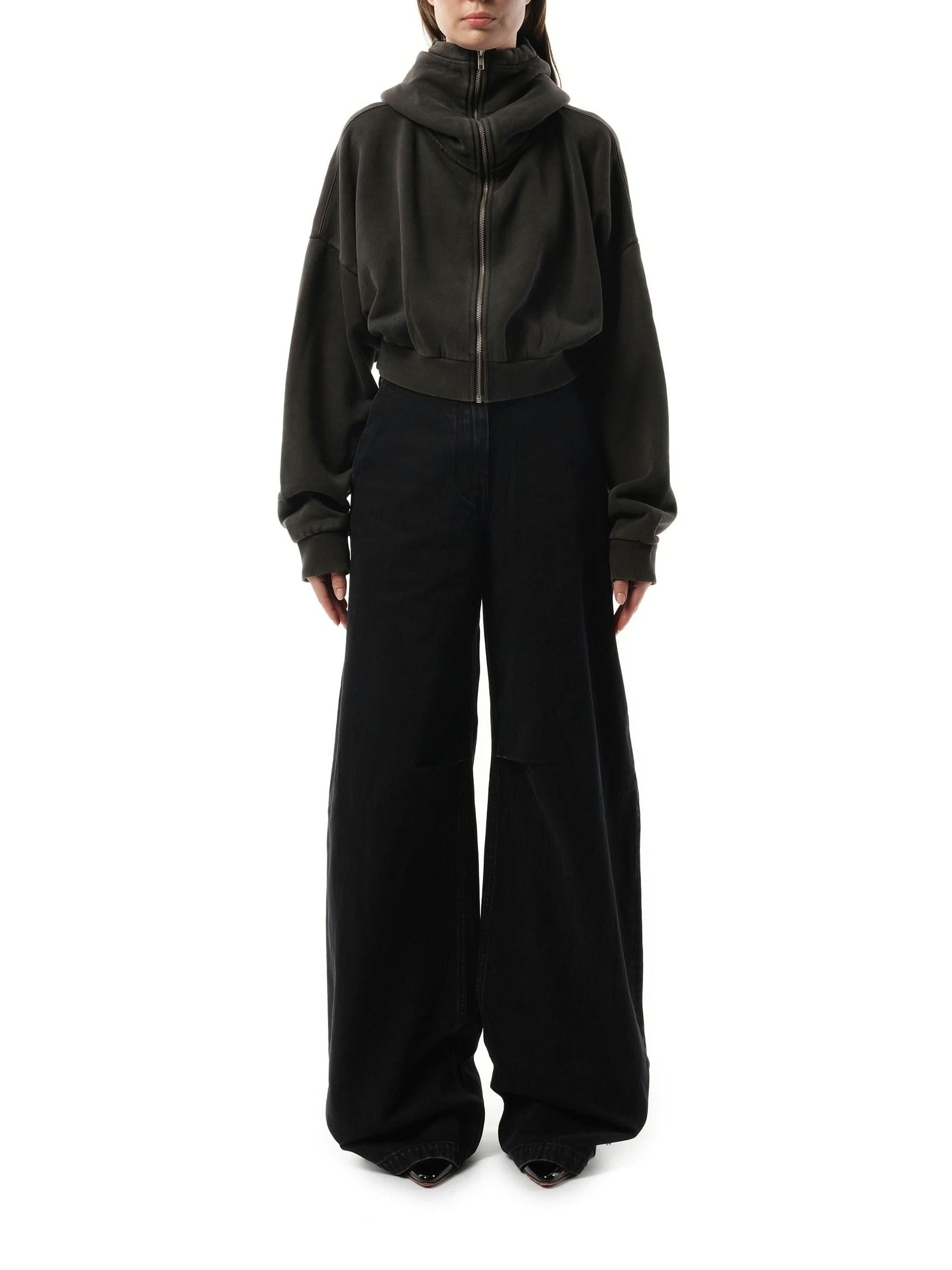 Cropped Full Zip Hoodie in Washed Black - 4