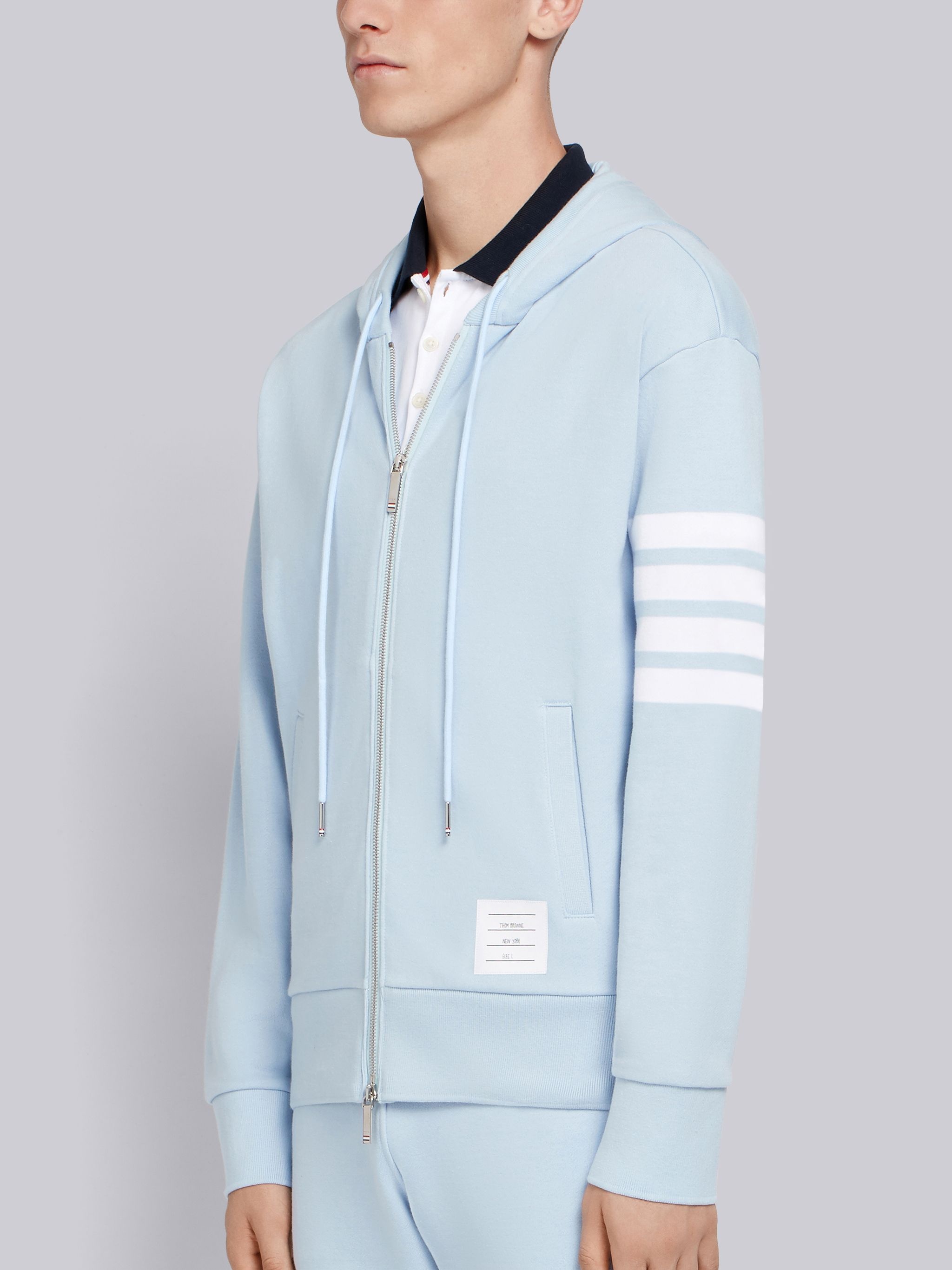 Light Blue Classic Loopback Jersey 4-Bar Zip-up Hoodie - 2