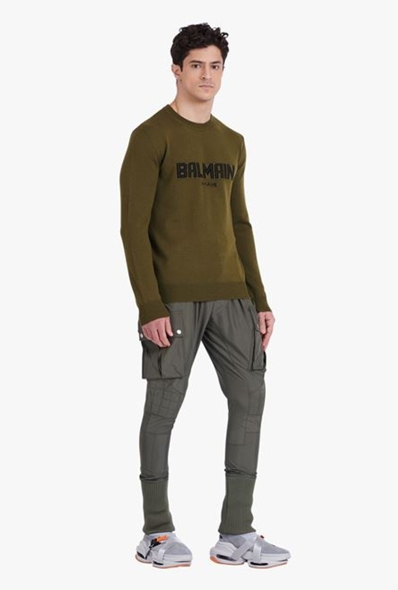 Balmain Khaki wool sweater with black Balmain Paris logo outlook