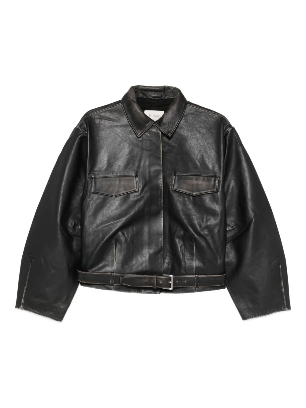leather belted jacket - 1