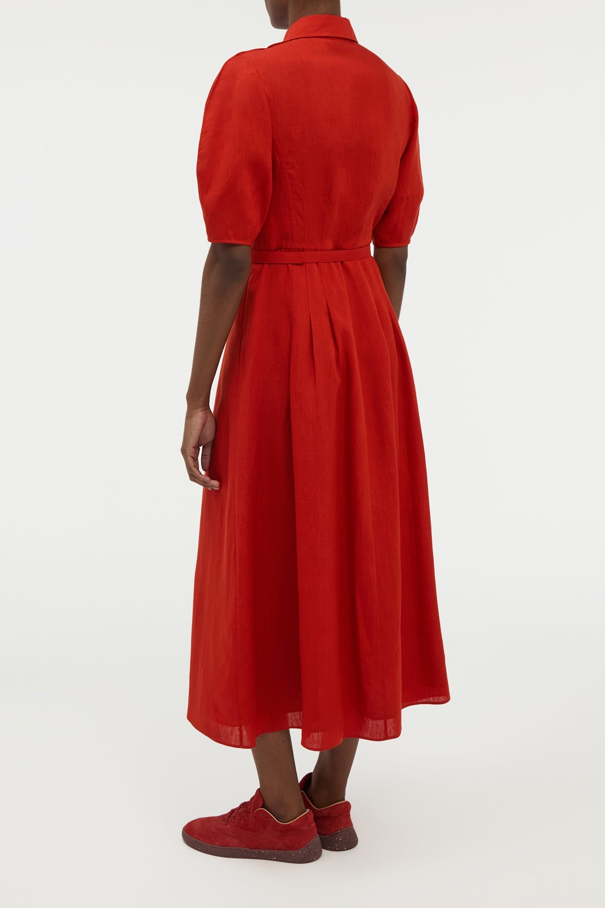Maude Pleated Midi Shirtdress in Antelope Orange Aloe Linen - 4