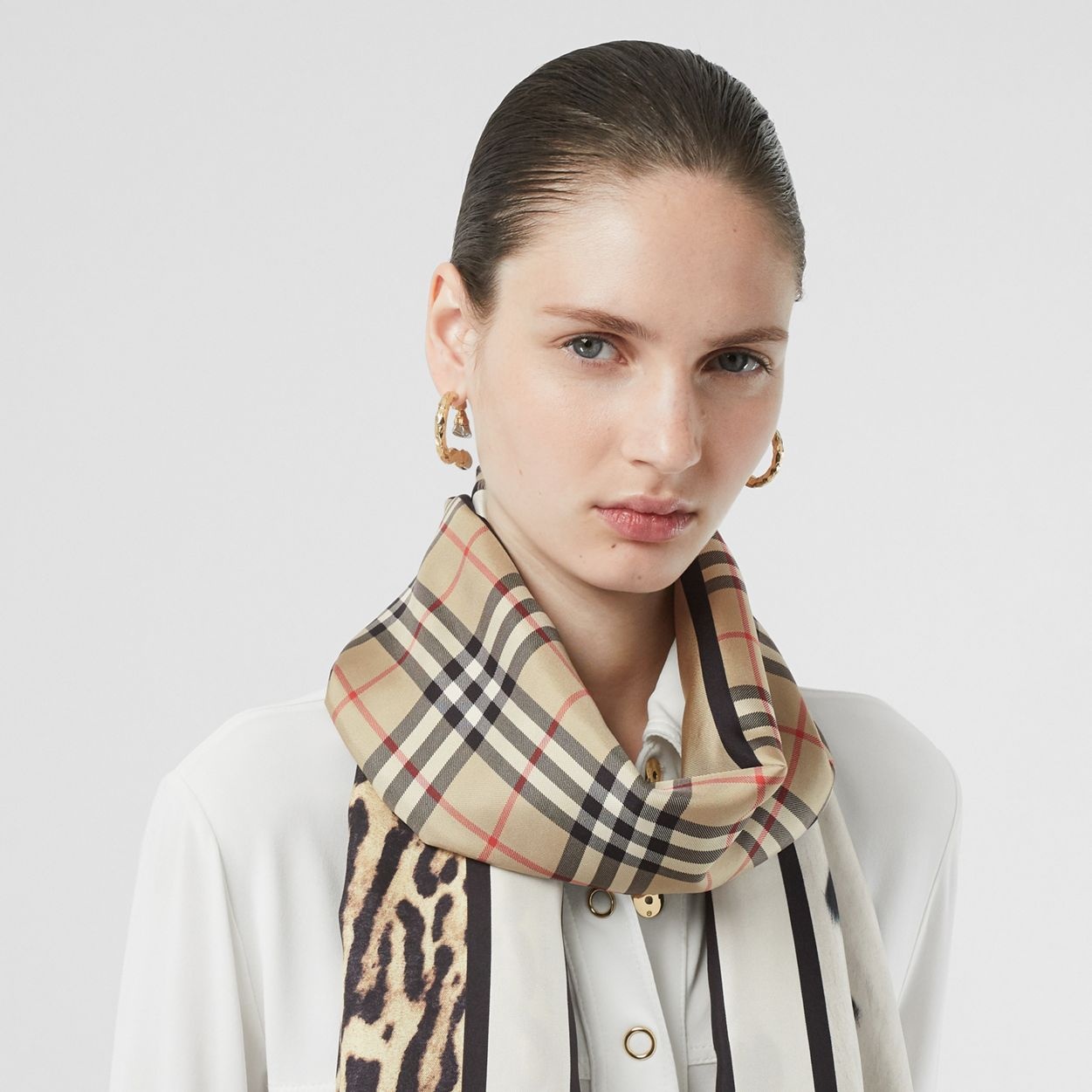 Vintage Check and Animal Print Silk Scarf - 3