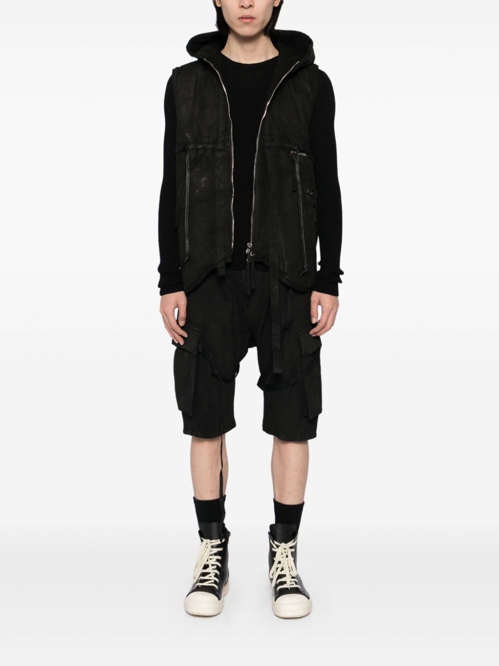 stonewashed cargo track shorts - 2