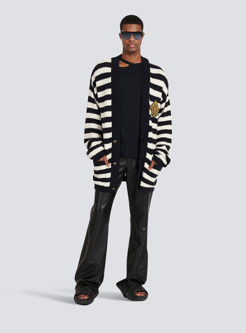 Balmain Cotton cardigan with strippes and Balmain badge outlook