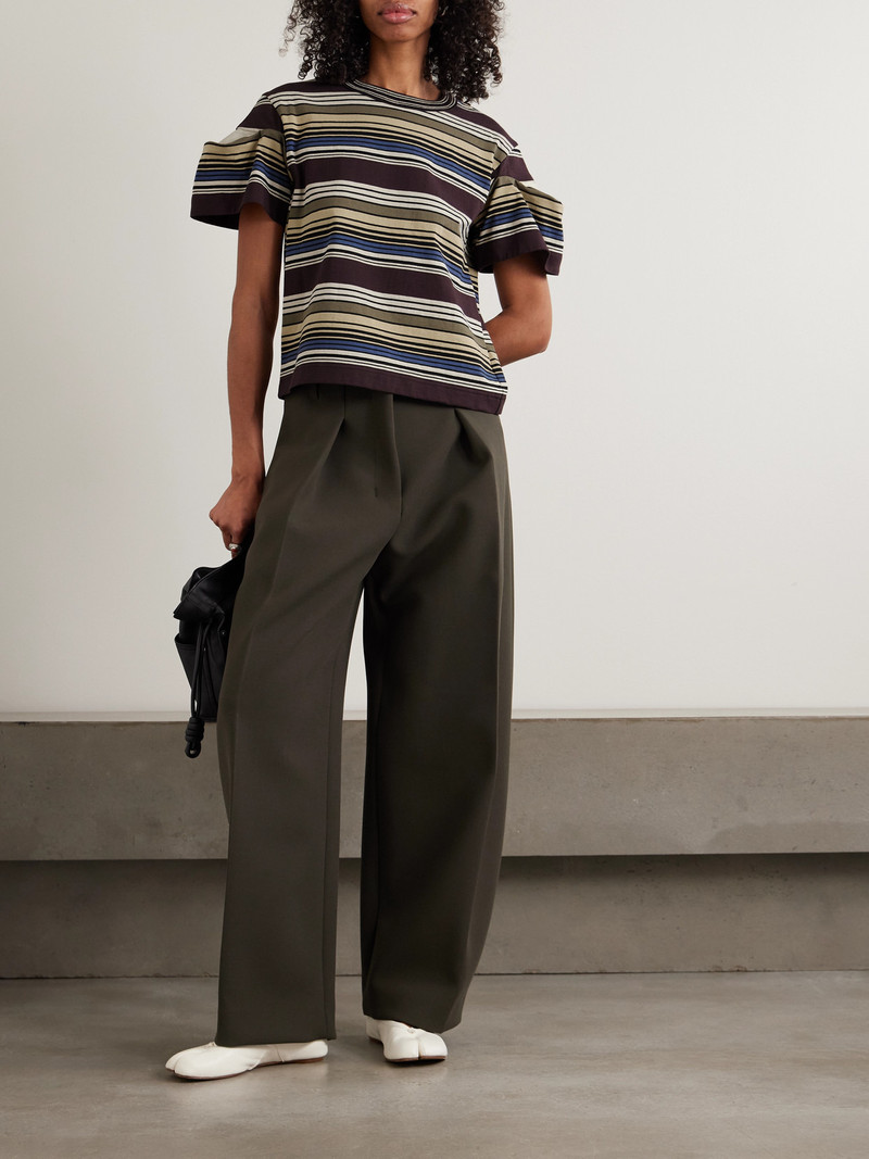 sacai Piqué-paneled Pleated Striped Cotton T-shirt outlook