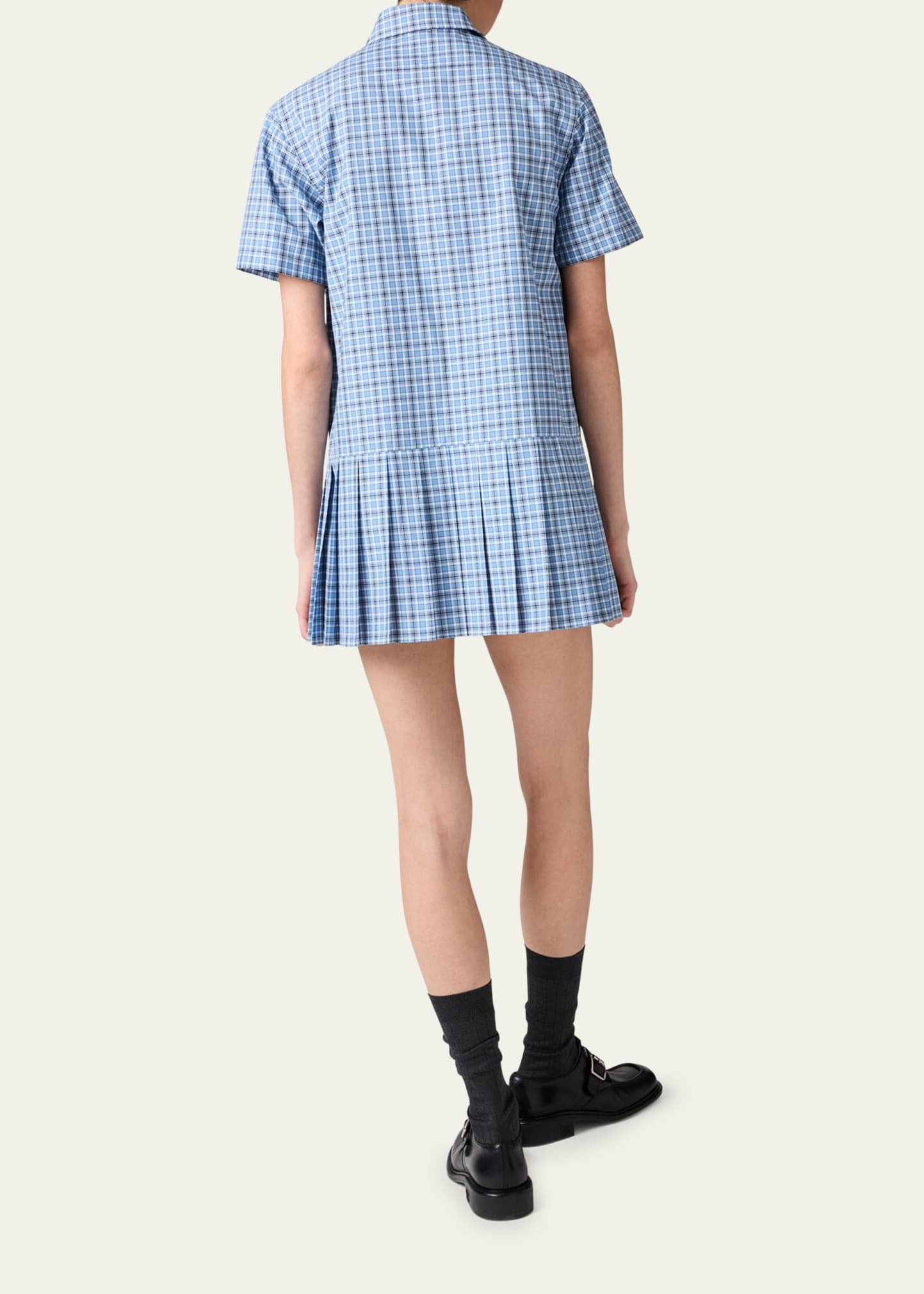 Check Short-Sleeve Pleated Mini Shirtdress - 3