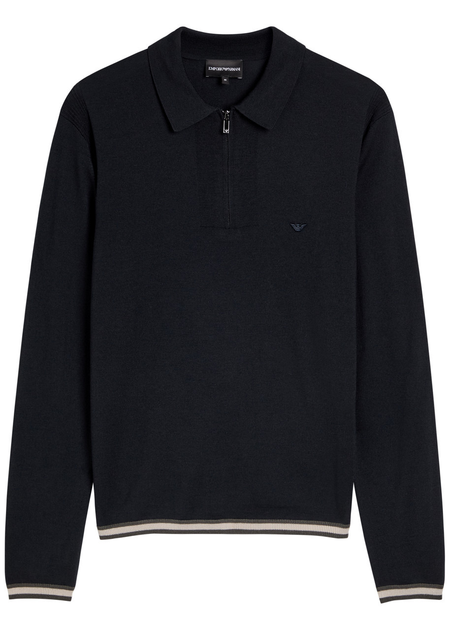 Emporio Armani Half-zip Wool-blend Polo Shirt - 1