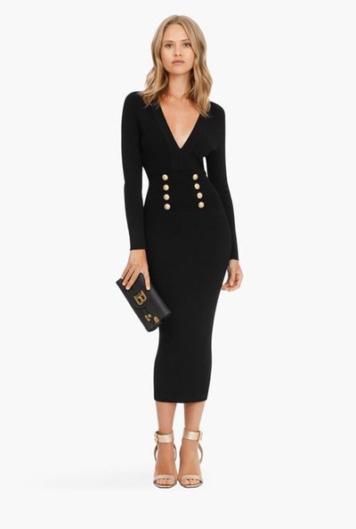 Balmain Long black knit dress with double-buttoned fastening outlook