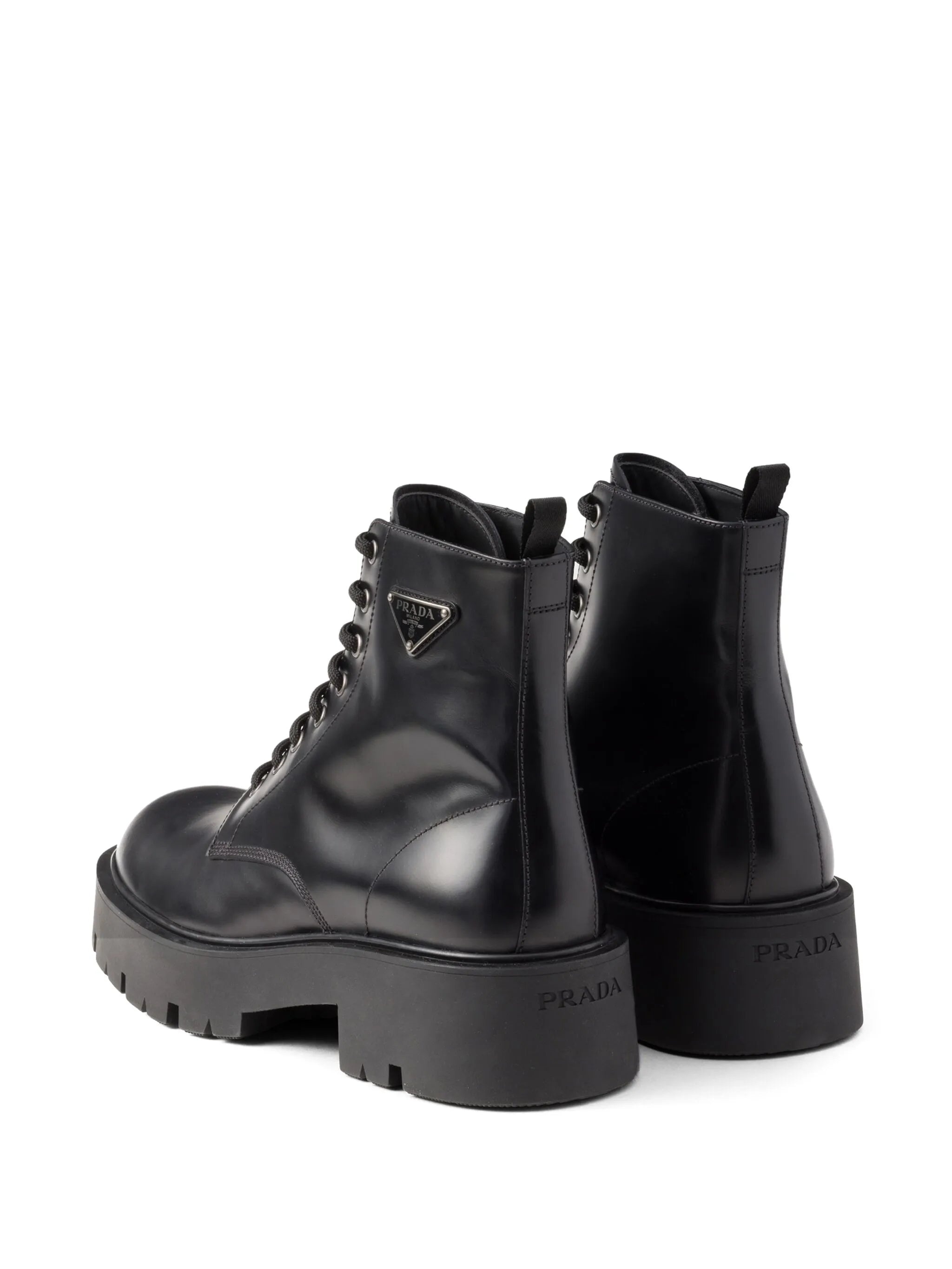 Logo Plaque Leather Combat Boots - 6