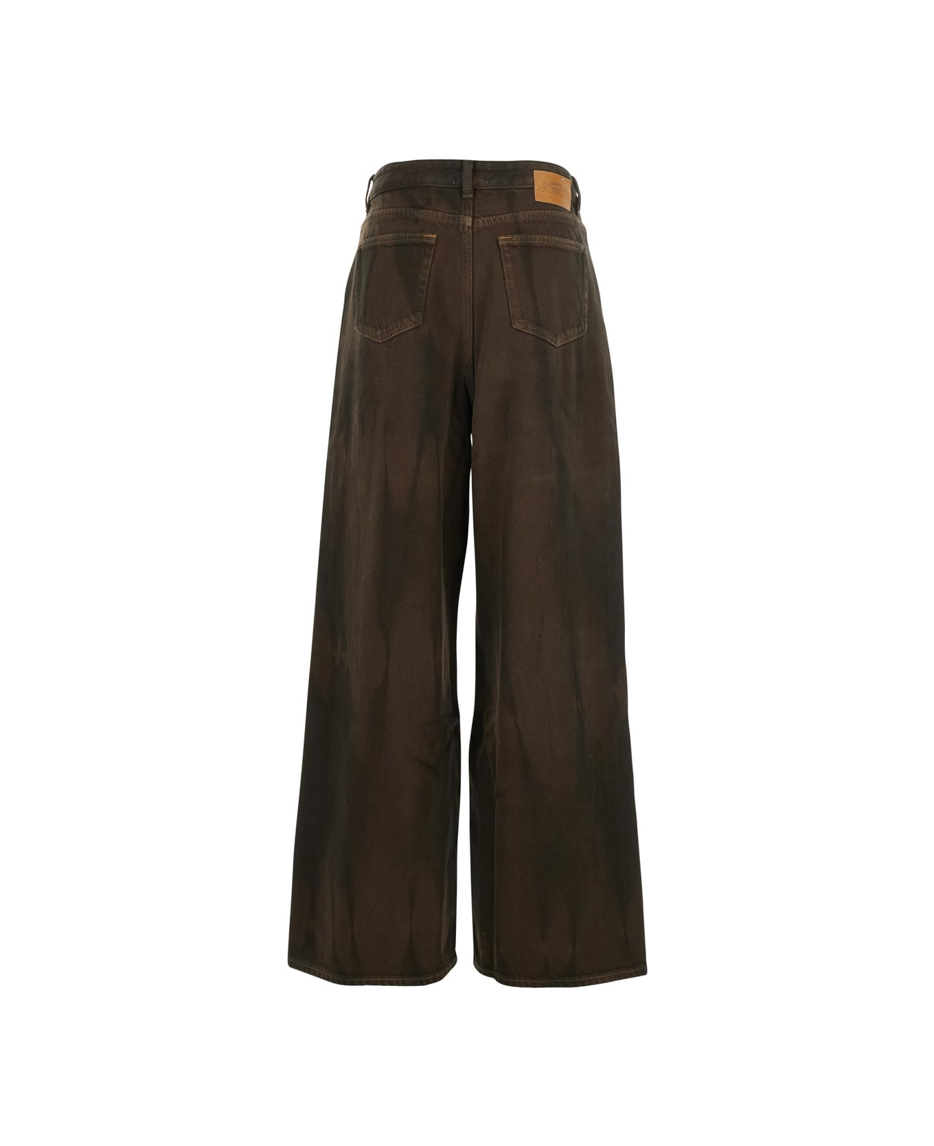 Brown Denim Wide-leg Jeans - 2