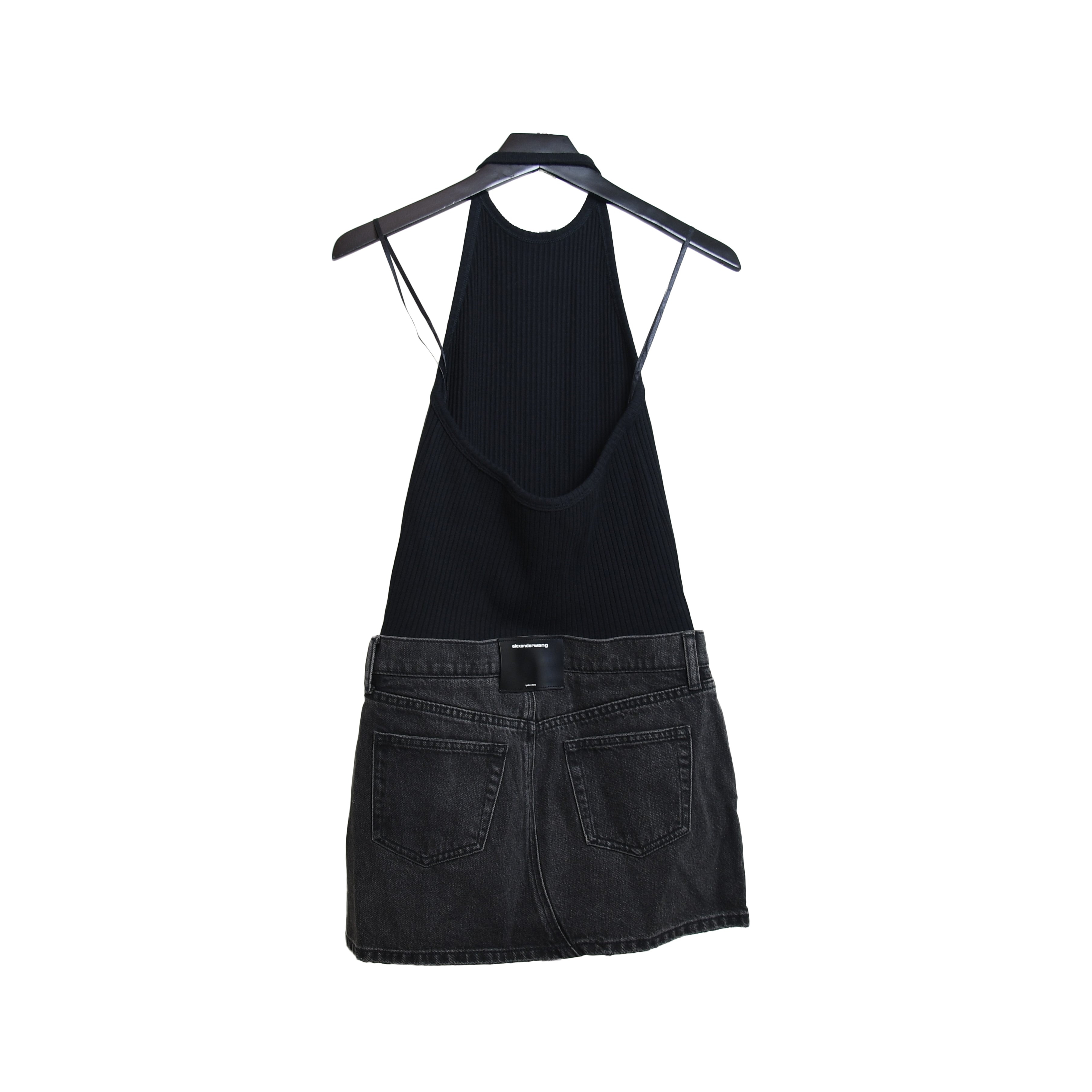 Alexander Wang Hybrid Halter Dress Black Fade Rib W Grey Aged - 2