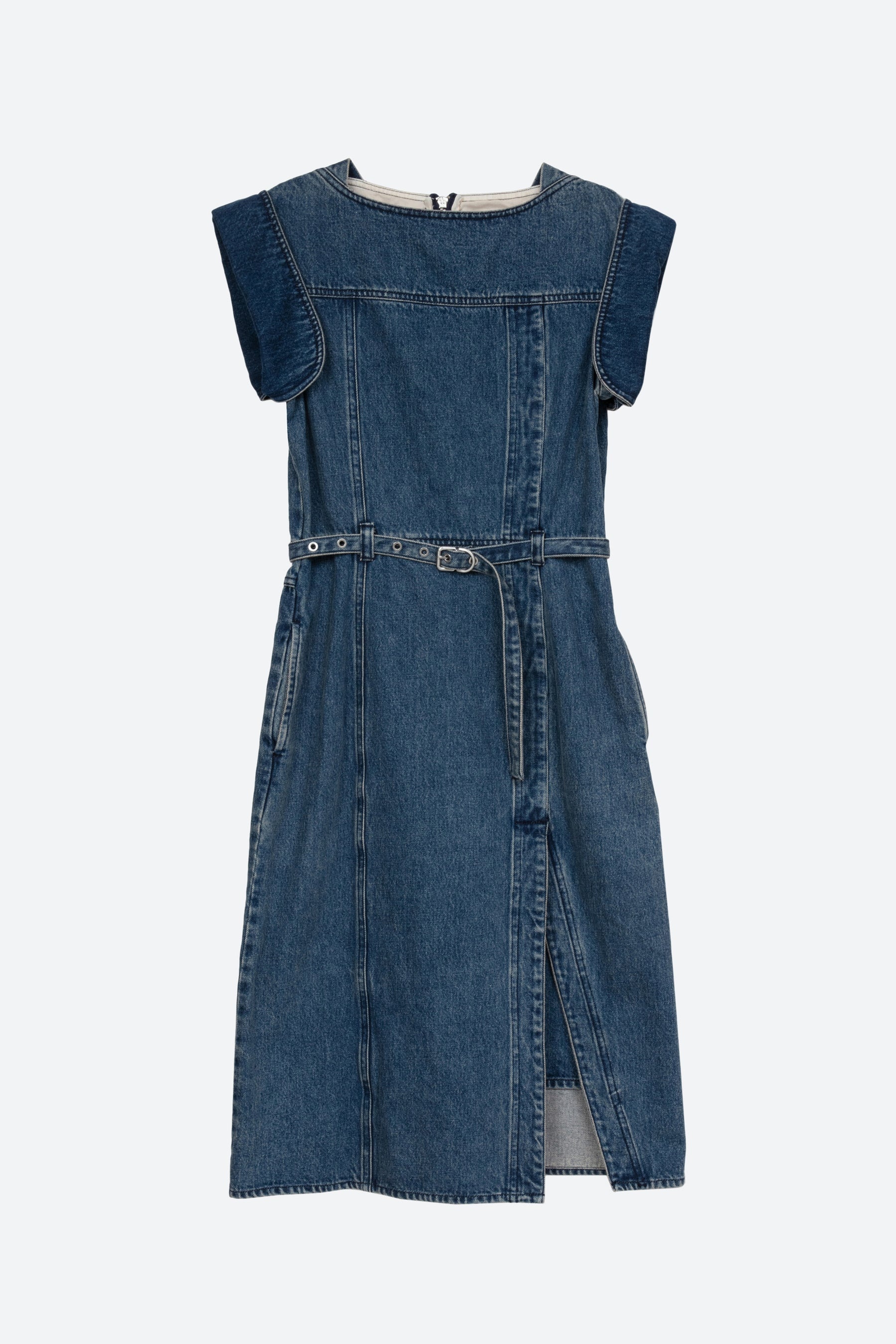 Deconstructed Belted Denim Dress - 5