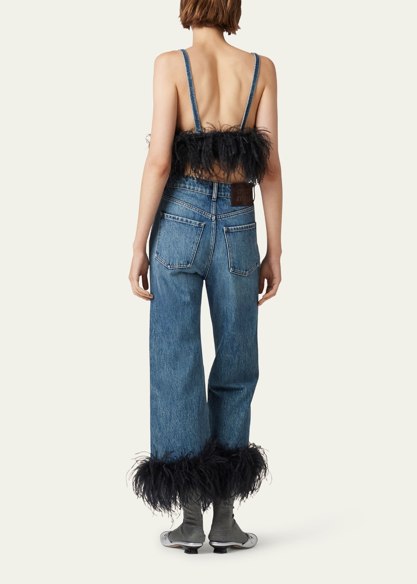 Denim Bra Top With Feather - 3
