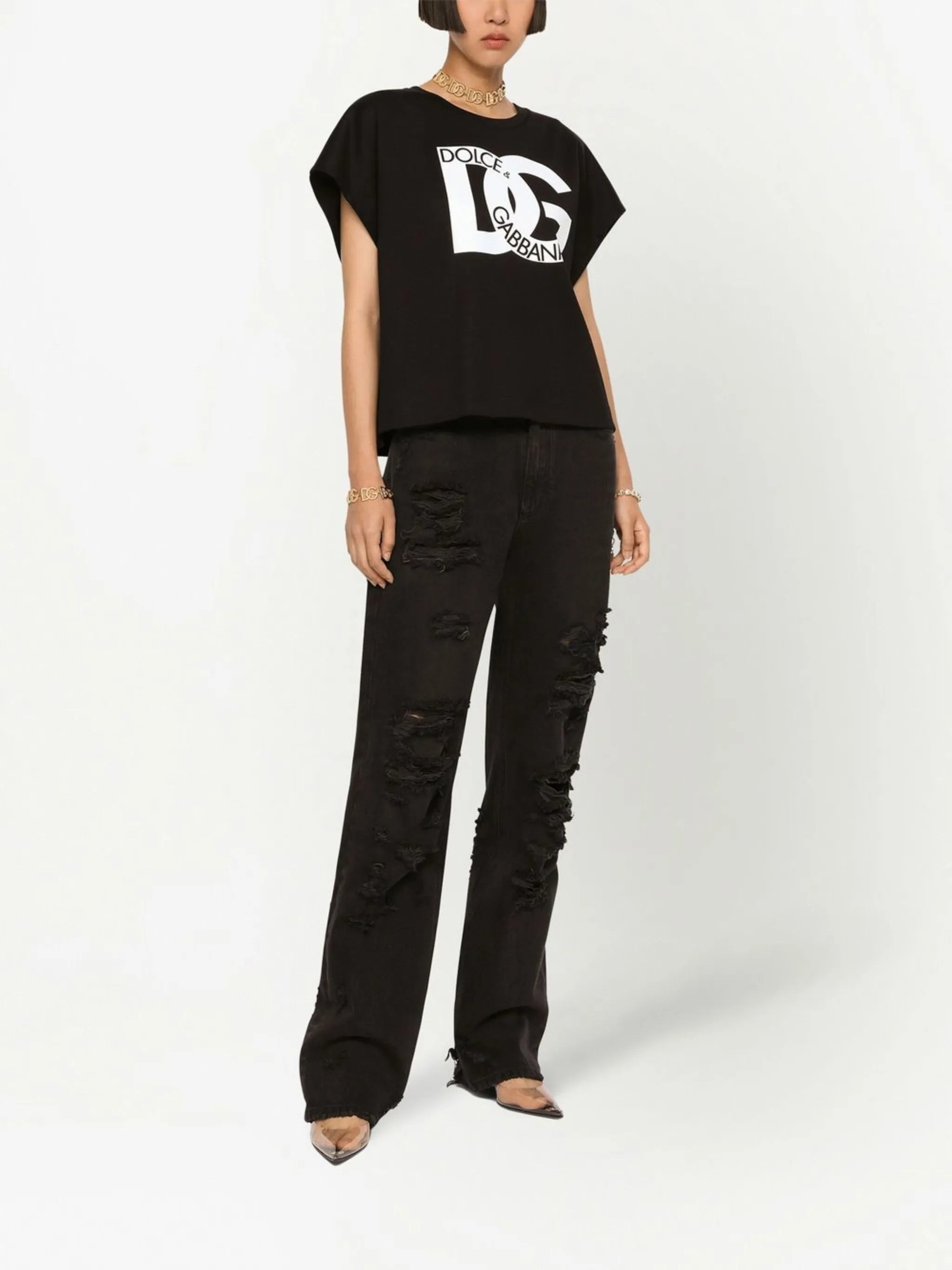 distressed flared jeans - 3